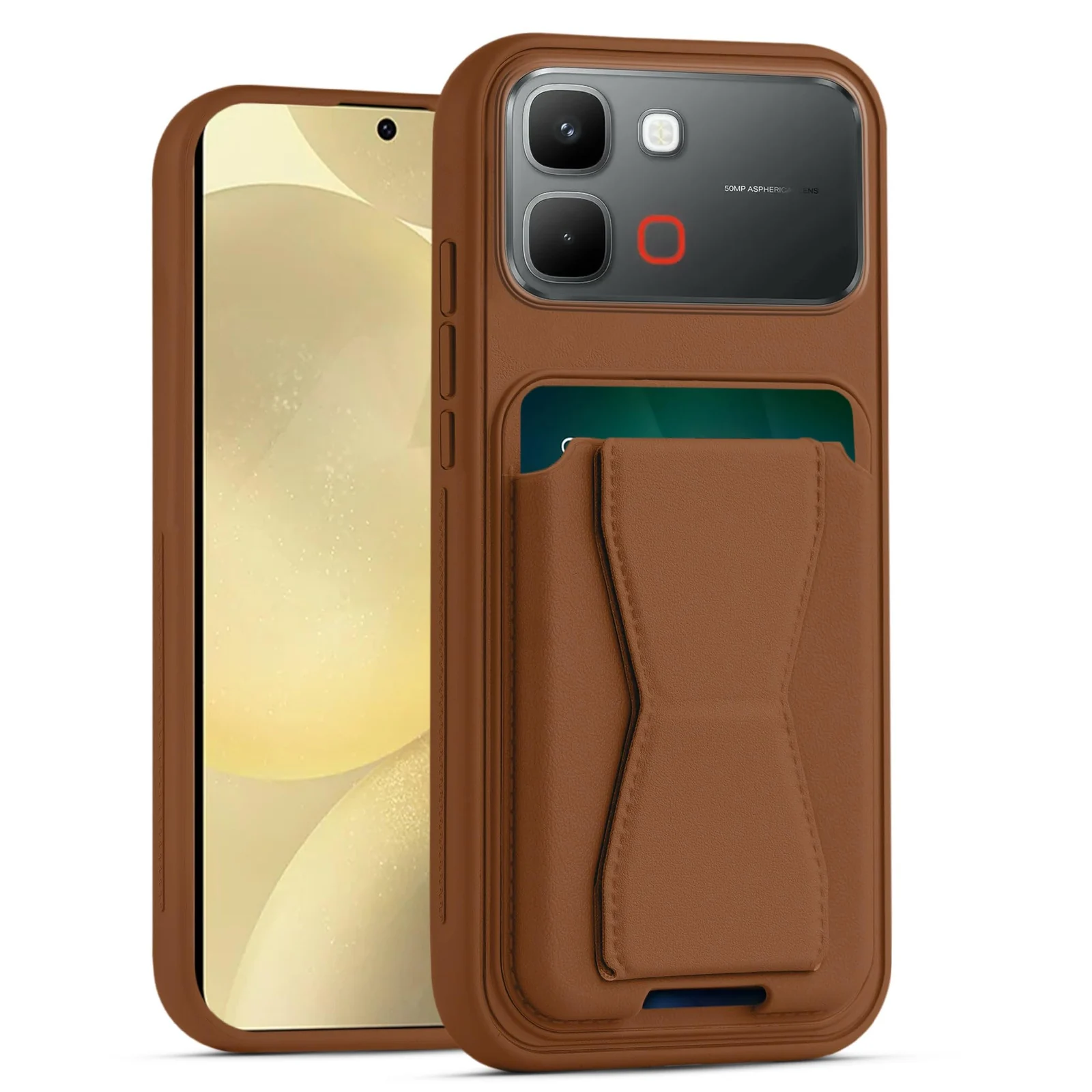 Dl3 Mobilak Leather Wallet Case Compatible with Infinix Note Edge, Leather Back Cover With TPU Frame, Shockproof Protective Phone Case with Card Holder Stand - Brown