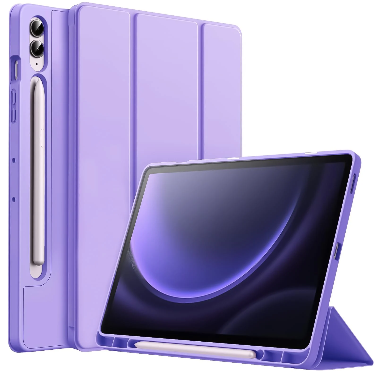 DL3 Mobilak Smart Case for Samsung Galaxy Tab S8 Plus 2022/S7 FE/S7 Plus 12.4 with Pencil Holder, Soft TPU Smart Stand Back Cover Auto Wake/Sleep - Light Purple