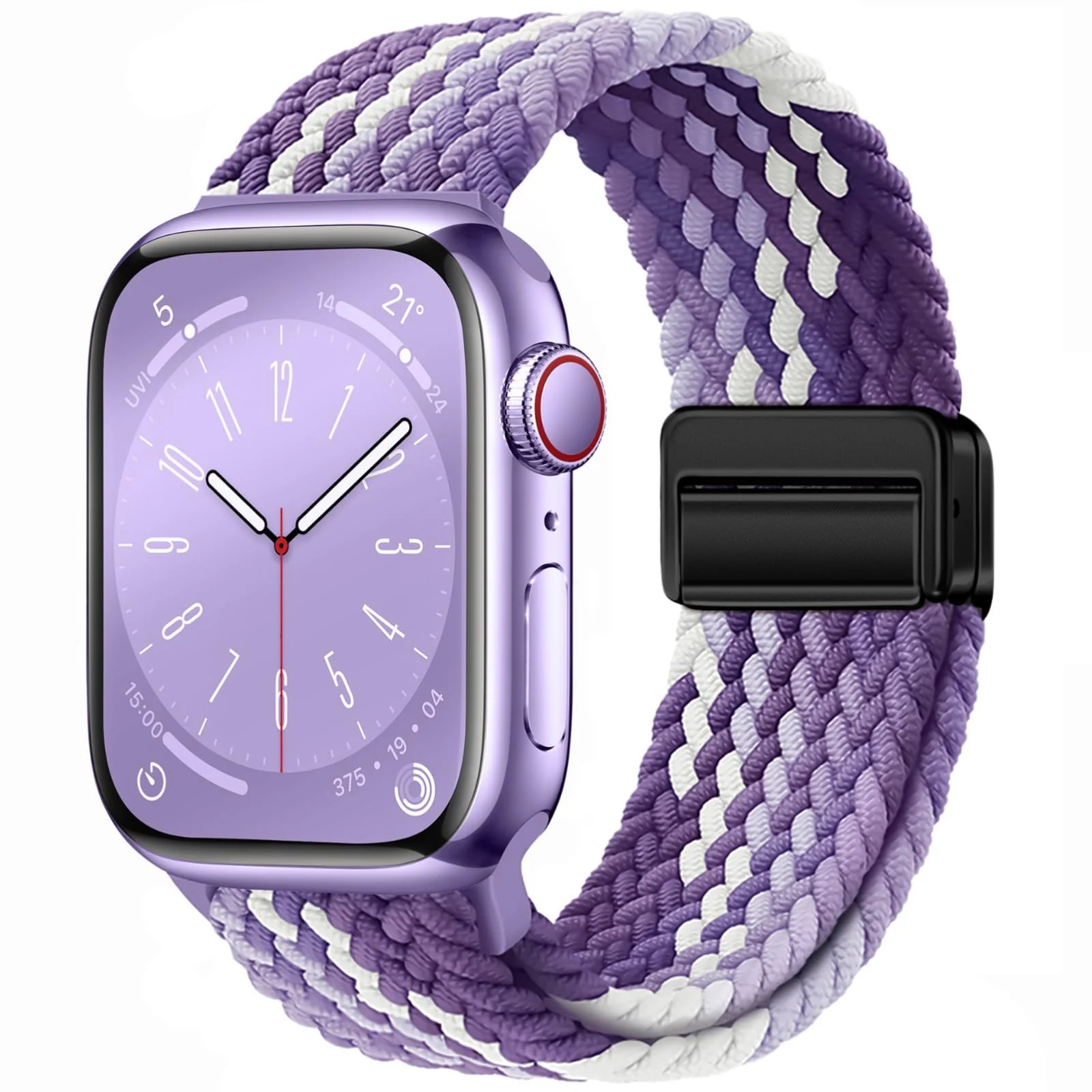 DL3 Mobilak Sport Solo Loop Compatible with Apple Watch Band 42mm 44mm 45mm 46mm 49mm for Women Men, Magnetic Strap Stretchy Braided Wristband for iWatch Series 11 10 9 8 7 6 5 4 3 Ultra 3 2 1 SE SE2 - Gradient Purple