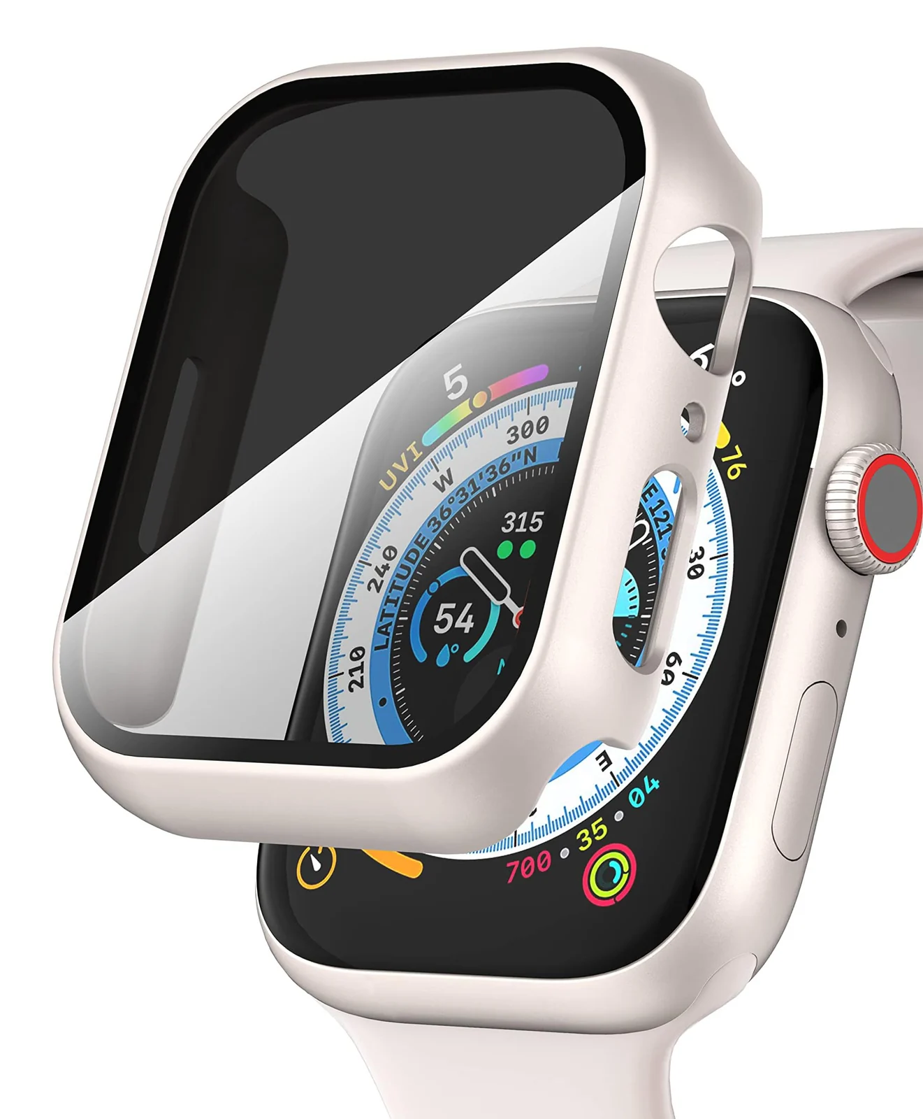DL3 Mobilak Privacy Case for Apple Watch Series 9/8/7 45mm Screen Protector, Anti-Spy Tempered Glass Film Apple Watch Cover Hard PC Case Bumper for iWatch 45 mm Series 9 8 7 - Starlight