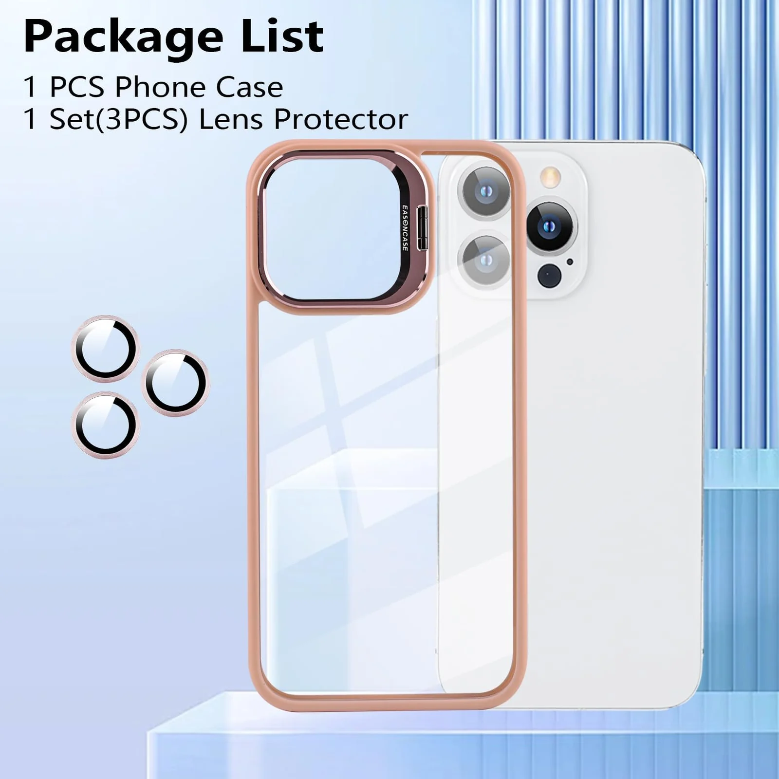 DL3 Mobilak Clear PC and TPU Case with Camera Ring Kickstand and Lens Protector for iPhone 13 Pro - Pink