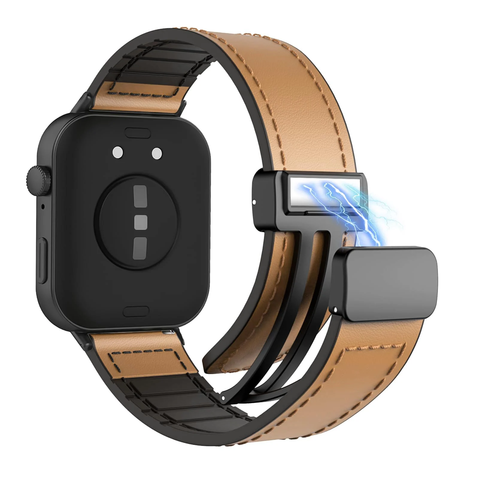 DL3 Mobilak Compatible with Huawei Watch Fit 5 / Fit 5 Pro / Fit4 / 4 Pro/Fit 3 Strap for Women Men, Soft Flexible Leather Silicone Hybrid Sport Wristband Magnetic Buckle Bracelet Replacement Strap - Brown