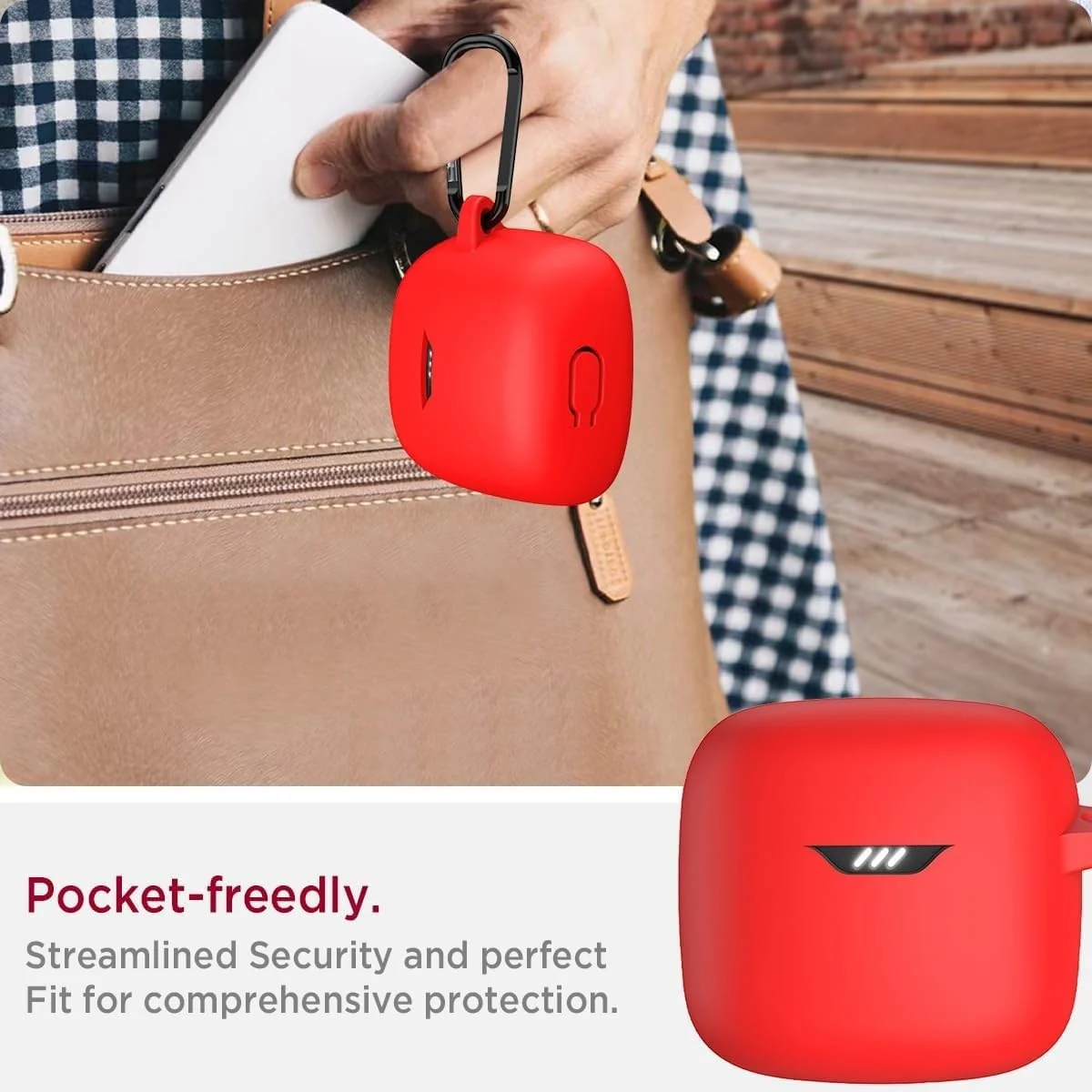 DL3 Mobilak Silicone Case Compatible with JBL Tune Flex Earbuds, Soft Silicone Protective Case Cover, Shockproof Sleeve with Carabiner For JBL Tune Flex - Red