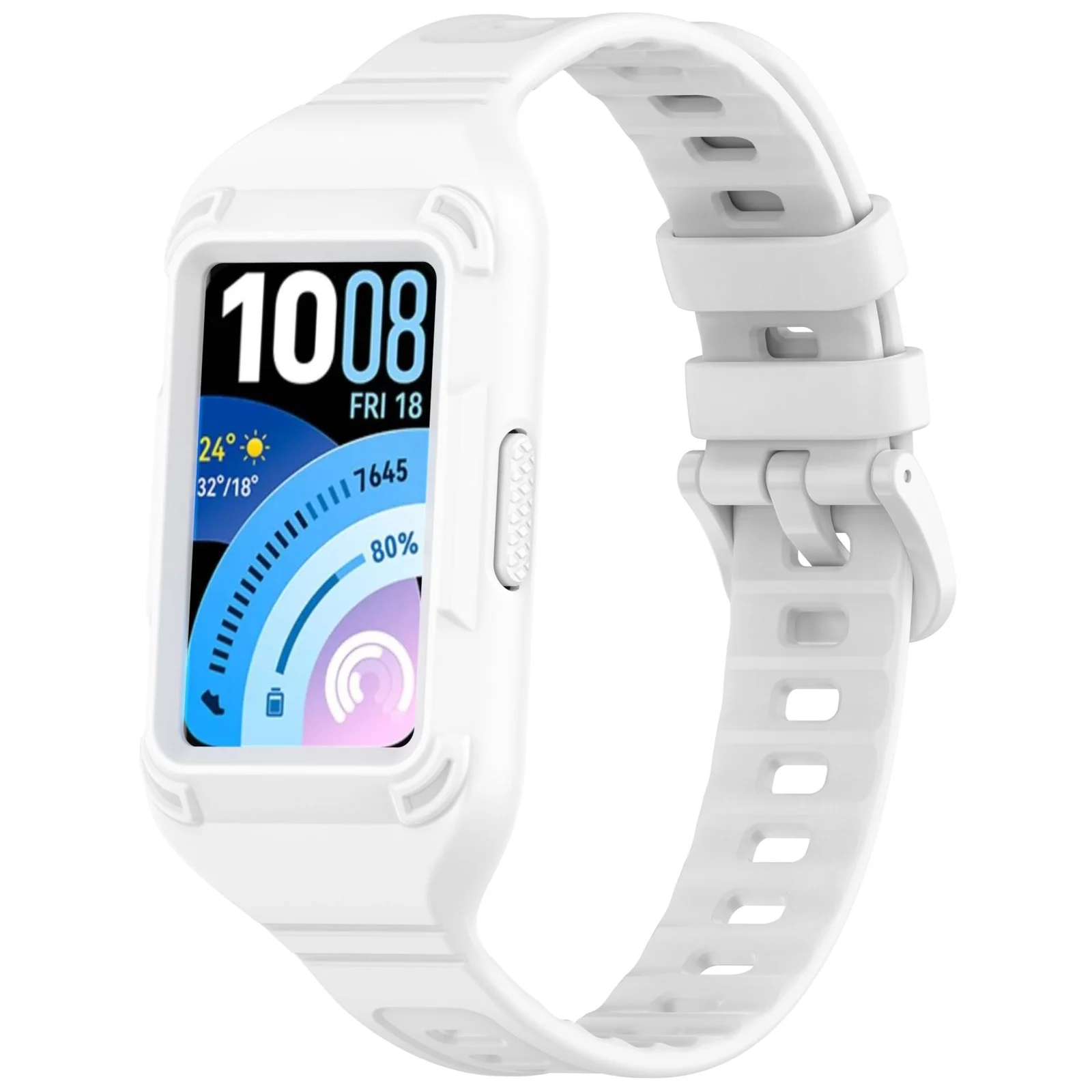 MOBIGON Rugged Silicone Strap with Bumper Case for Huawei Band 11 Pro, White