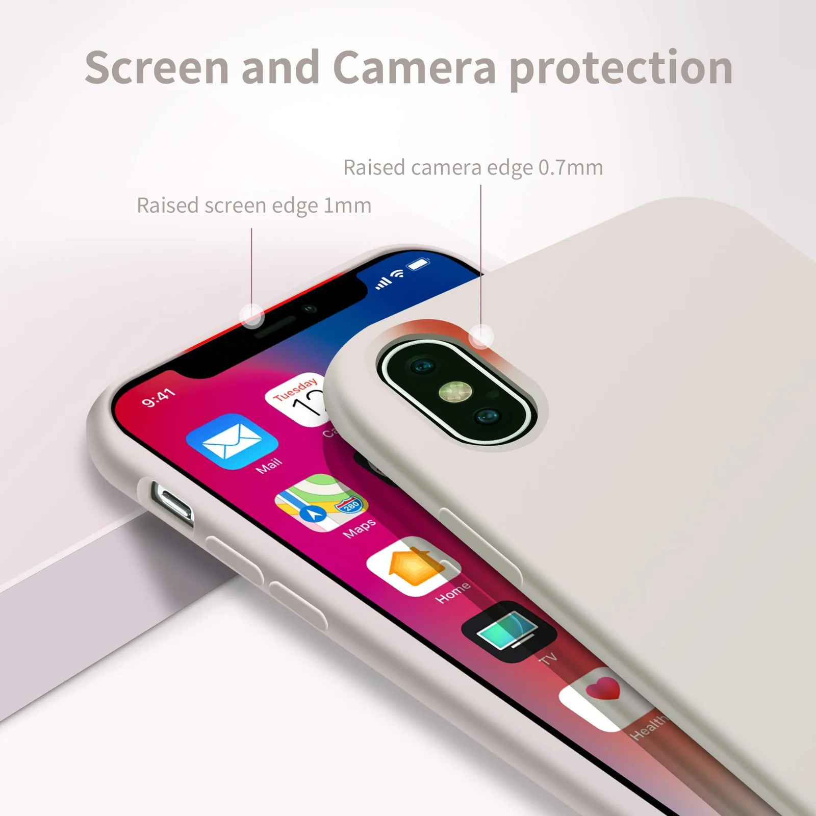 DL3 Mobilak Liquid Silicone Protective Case with Soft Microfiber Lining for iPhone X / iPhone XS - Stone