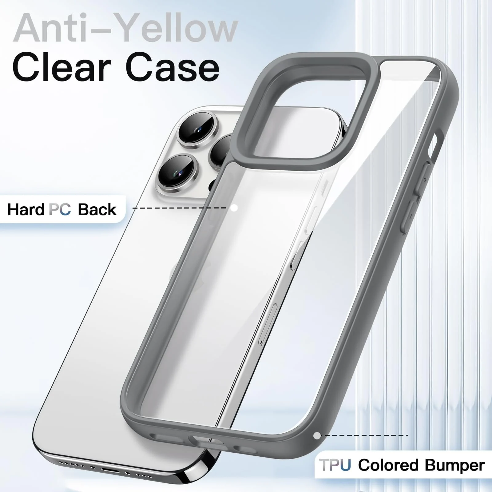 DL3 Mobilak Clear PC and TPU Protective Case for iPhone 15 Plus 6.7-Inch / iPhone 14 Plus 6.7-Inch with Camera Protection and Shockproof Design - Dark Gray