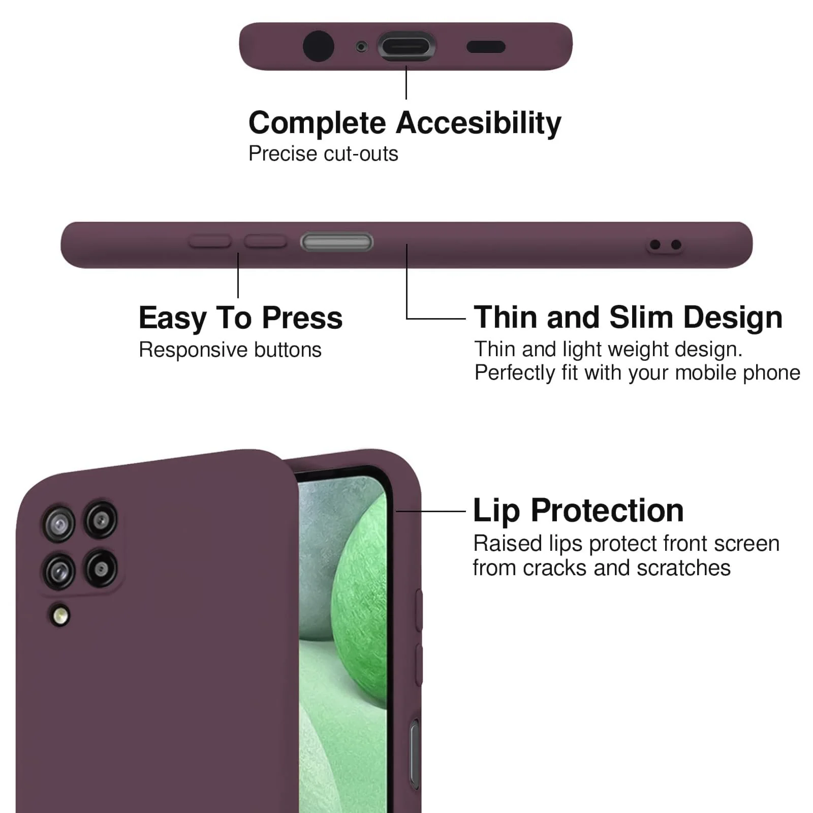 DL3 Mobilak Samsung Galaxy A12 / M12 Case, Soft Flexible Silicone Gel Rubber Bumper Cover, Full Body Shockproof Protective Phone Case (Win Red) - Wine Red