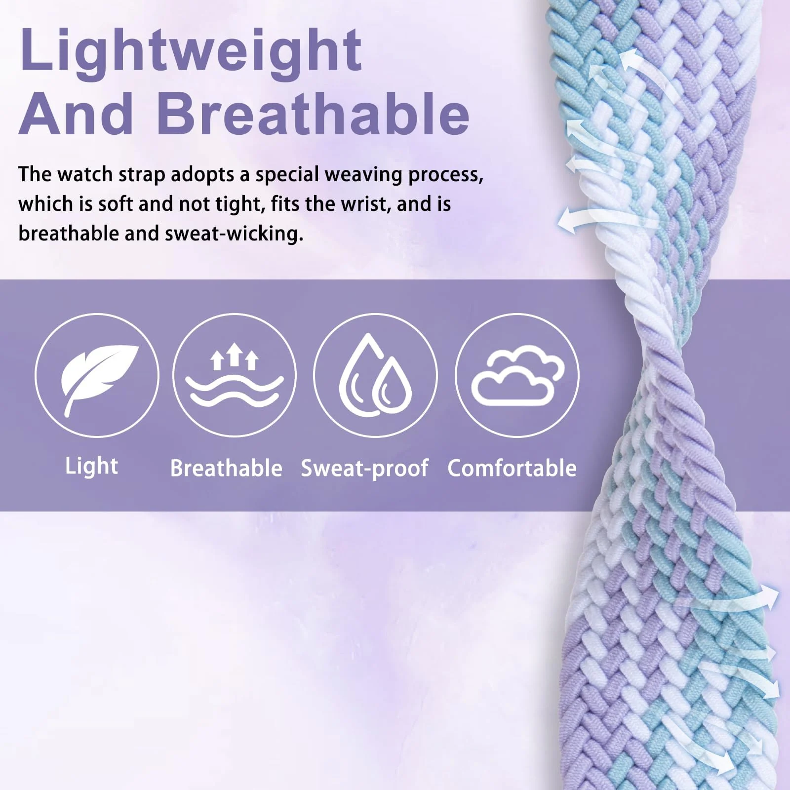DL3 Mobilak Braided Strap for Xiaomi Mi Band 10/9/8, Men Women Breathable Elastic Nylon with Magnetic Buckle Watch Band for Xiaomi Smart Band 10/Xiaomi Smart Band 9/8 - Purple Blue