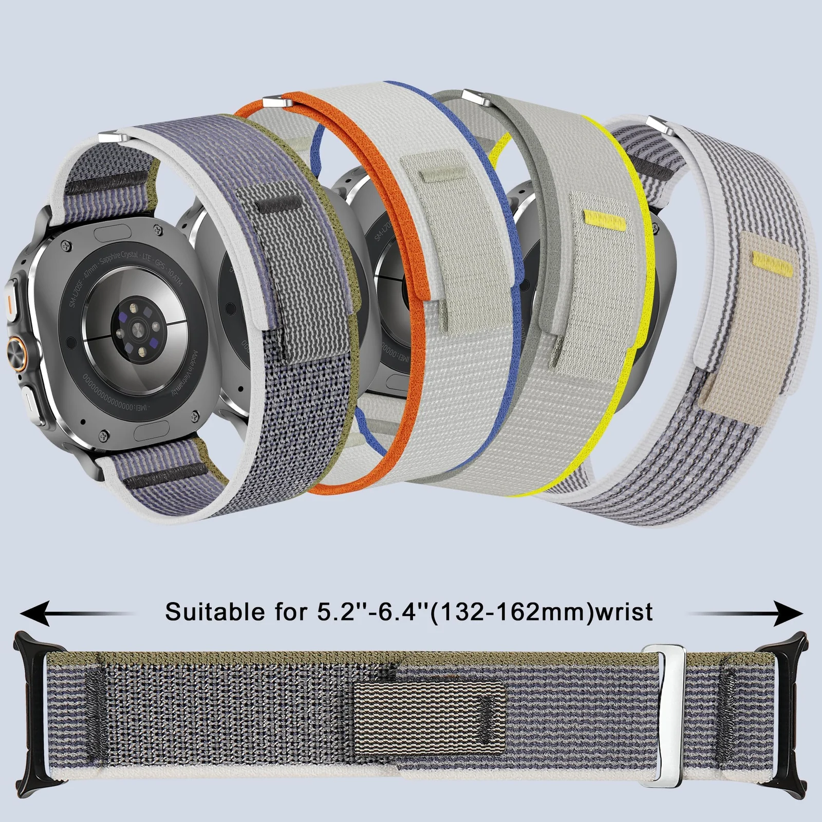 DL3 Mobilak For Samsung Galaxy Watch ultra Strap 47mm, One Click Trail Loop Strap for Men Women, Soft Nylon Sport Loop Elastic Replacement Wristband for Galaxy Watch 7 Ultra - Beige Yellow