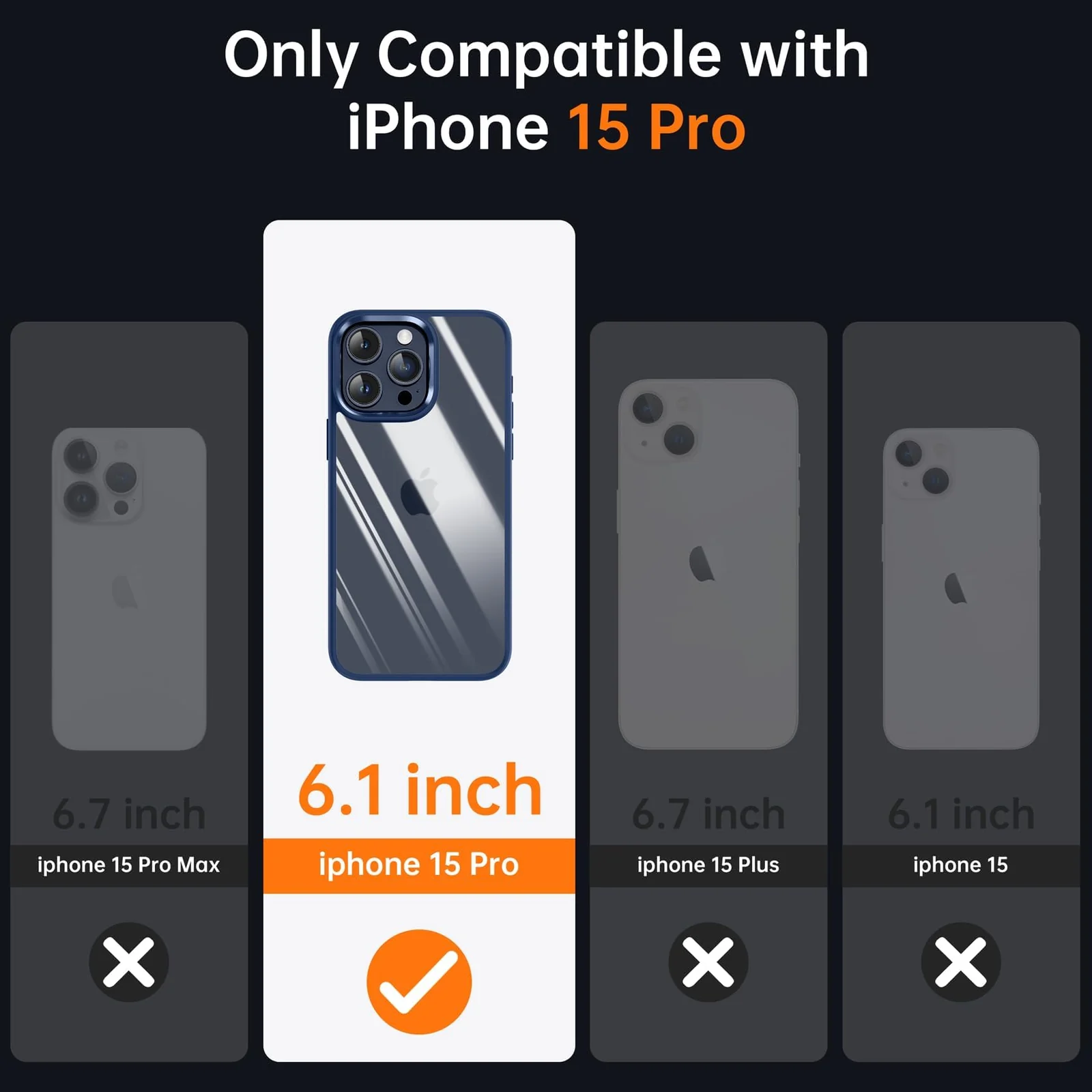 DL3 Mobilak Clear PC and TPU Protective Case for iPhone 15 Pro with Military-Grade Protection and Anti-Yellowing Design - Blue