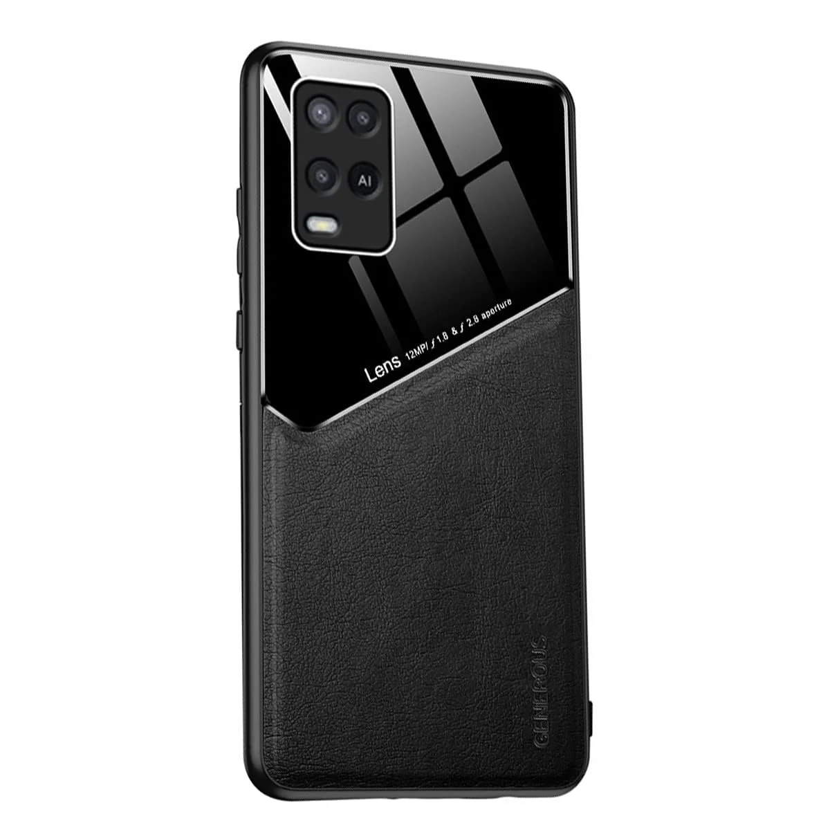 DL3 Mobilak Leather and PC Protective Case for OPPO A54 4G, Built-in magnetic car-mount support, Shock-absorbing protection, Raised edges around the screen and camera - Black