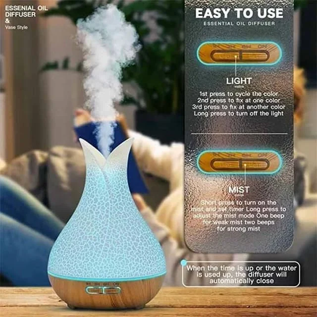 Mobigon Essential Oil Diffuser, Aromatherapy Diffuser 500ml with Remote Control, 4 Timer & Auto-Off Safety Switch, 7 Color LED Lights Mode, 10 Hours Quiet Humidifier for Bedroom - H.Light Brown