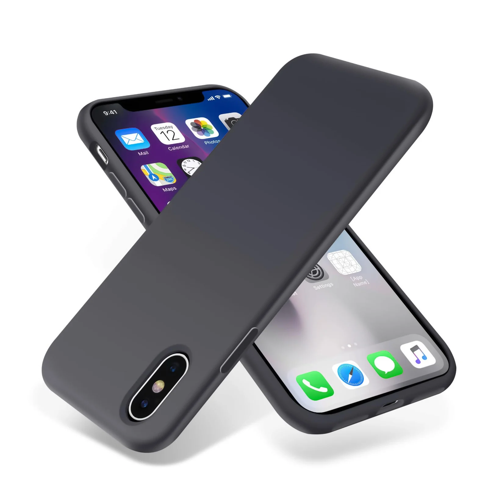 DL3 Mobilak Compatible with iPhone X/iPhone XS Case, Liquid Silicone Case, Full Body Protective Cover, Shockproof, Slim Phone Case, Anti-Scratch Soft Microfiber Lining - Deep Gray