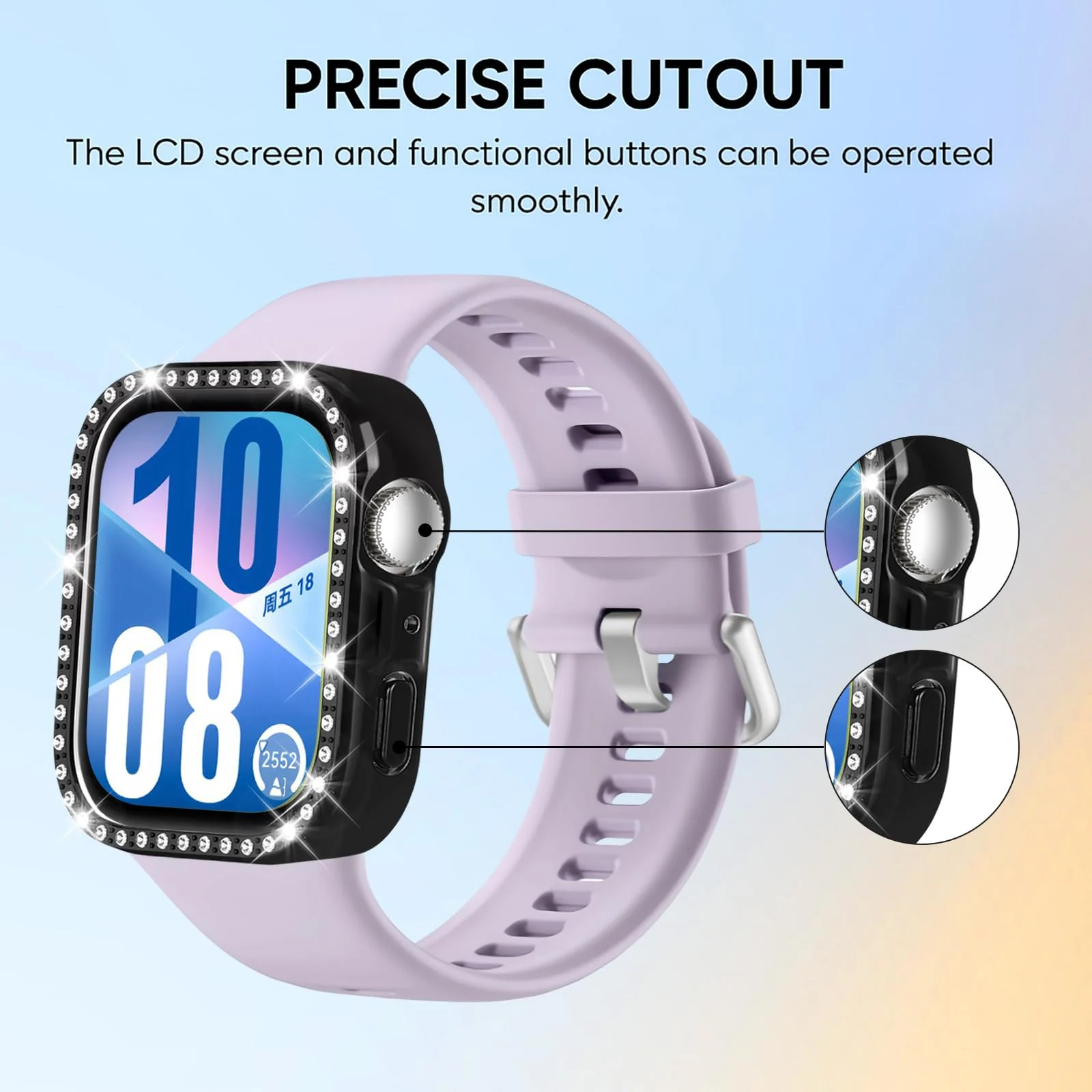 DL3 Mobilak Bling Case Without screen protector for Huawei Watch Fit 4, Hard PC Frame Case, Crystal Diamonds Bumper Cover for Women Girls, Slim Protective Cover for Huawei Watch Fit 4 - Black