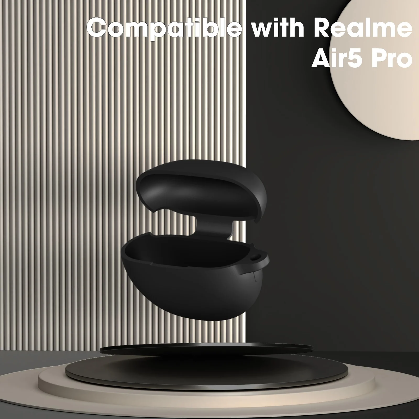 DL3 Mobilak Compatible with realme Buds Air 5 Pro Case Cover, Soft Silicone Shockproof Protective Skin Case for realme Buds Air 5 Pro Wireless Earbuds with Carabiner, Front LED Visible - Black