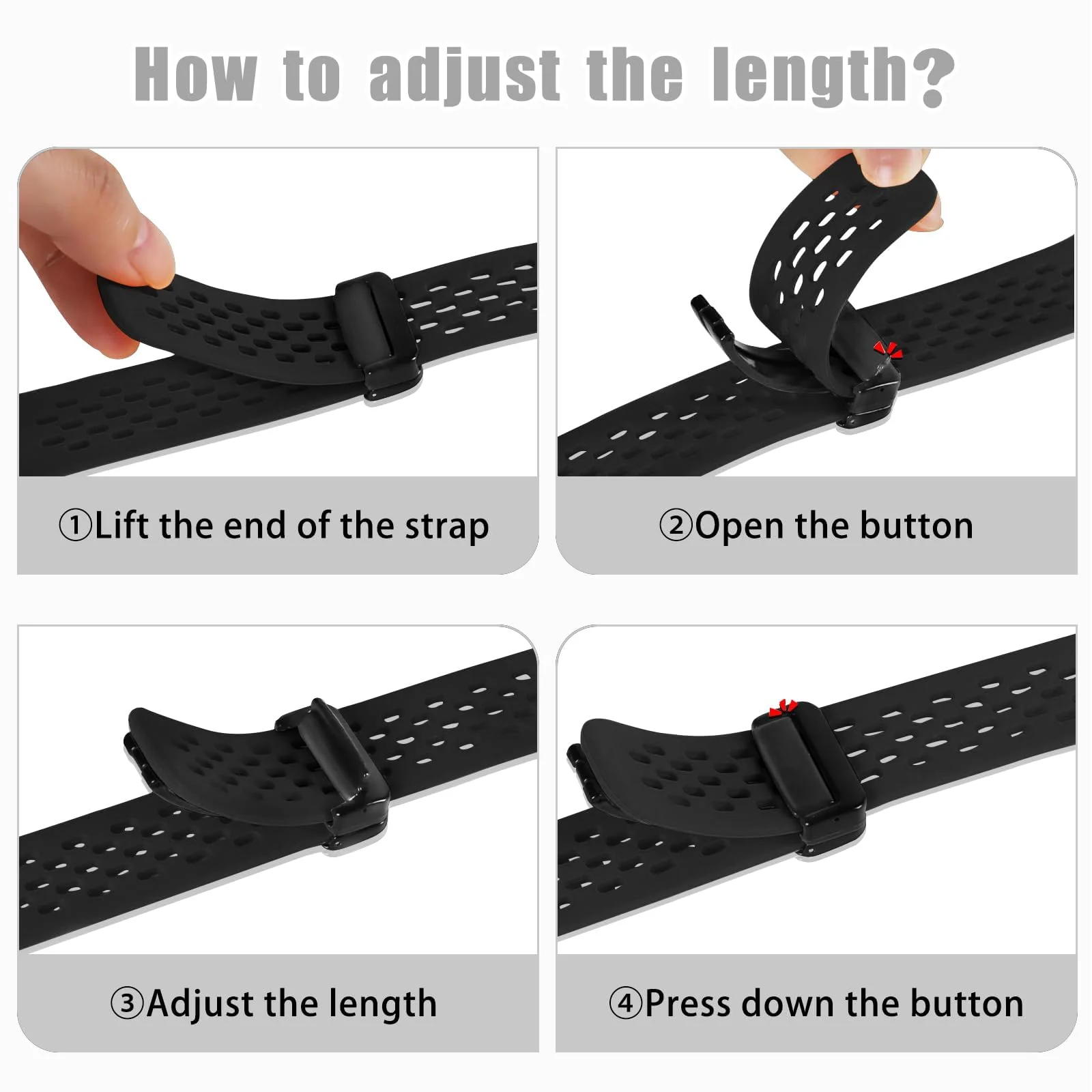 DL3 Mobilak 18mm Silicone Strap For Huawei Watch GT 6 41mm/GT 5 Pro 42 mm/GT 5 41mm/GT4 41 mm/Watch 5 42mm Magnetic Metal Buckle Sport Silicone Breathable Strap, Band Soft Replacment Wristband - Black