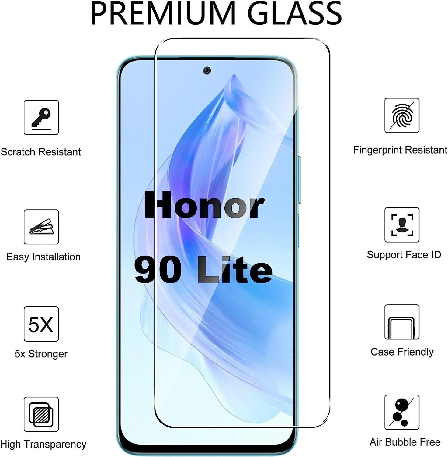 DL3 Mobilak 5D Full Glass Screen Protector For Honor 90 Lite 5G Black Frame - Clear