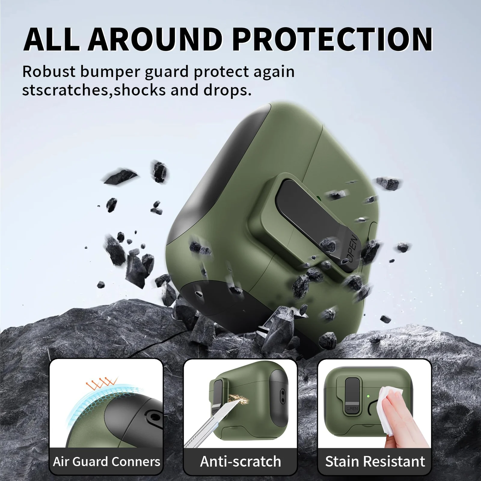 DL3 Mobilak Case for Airpod Pro Case Cover with Lock, Compatible with AirPods Pro 2nd Generation/1st Generation (2023/2022/2019), Shockproof Cover for AirPods Pro 2 Case Men Women - Olive Green Black