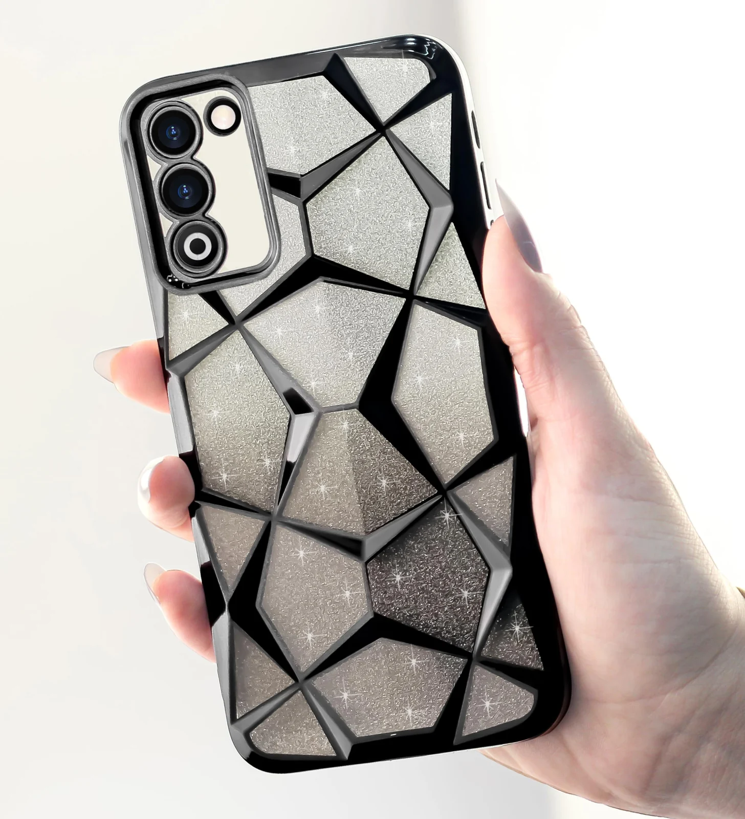 DL3 Mobilak Compatible with OPPO A5 4G Case Plating Bling Gradient Glitter Clear Cover Soft TPU Silicone Cute Camera Protection Shockproof Back for Women Girls Case - Black