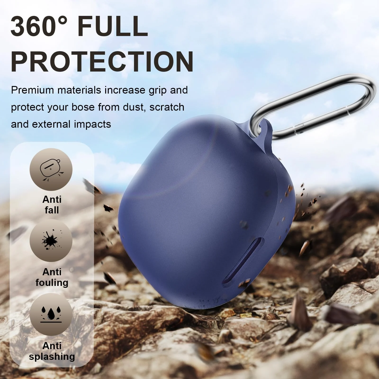 DL3 Mobilak Compatible with Anker Soundcore P40i Case Cover, Soft Silicone Shockproof Protective Skin Case for Soundcore P40i Wireless Earbuds with Carabiner, Front LED Visible - Blue