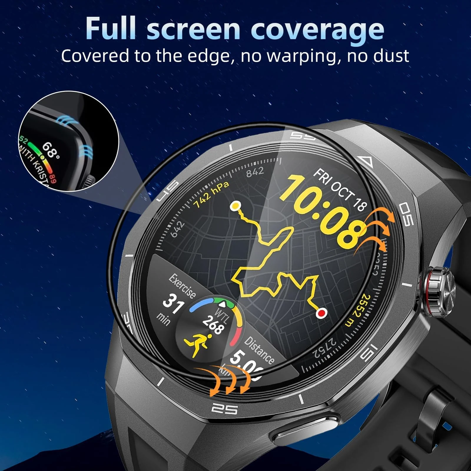 DL3 Mobilak Screen Protector For Huawei Watch GT 5 Pro 46mm, 3D Curved Soft Edge Protective Film [Anti-Scratch] [Bubble Free] [Ultra Shatterproof] [High Sensitive] (Not Glass) For Huawei Watch GT5 Pro - Black