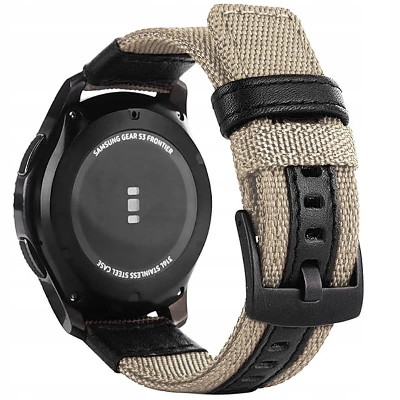 DL3 Mobilak Nylon Sports Bands With Leather 20MM Strap for Samsung Gear Sport, Watch 6, 4, 5, 5 Pro, S2 Classic, Active 2 40mm 44mm, Amazfit GTS 3, 4, 4 Mini, Bip 3 Pro, GTS2, Bp U - Beige