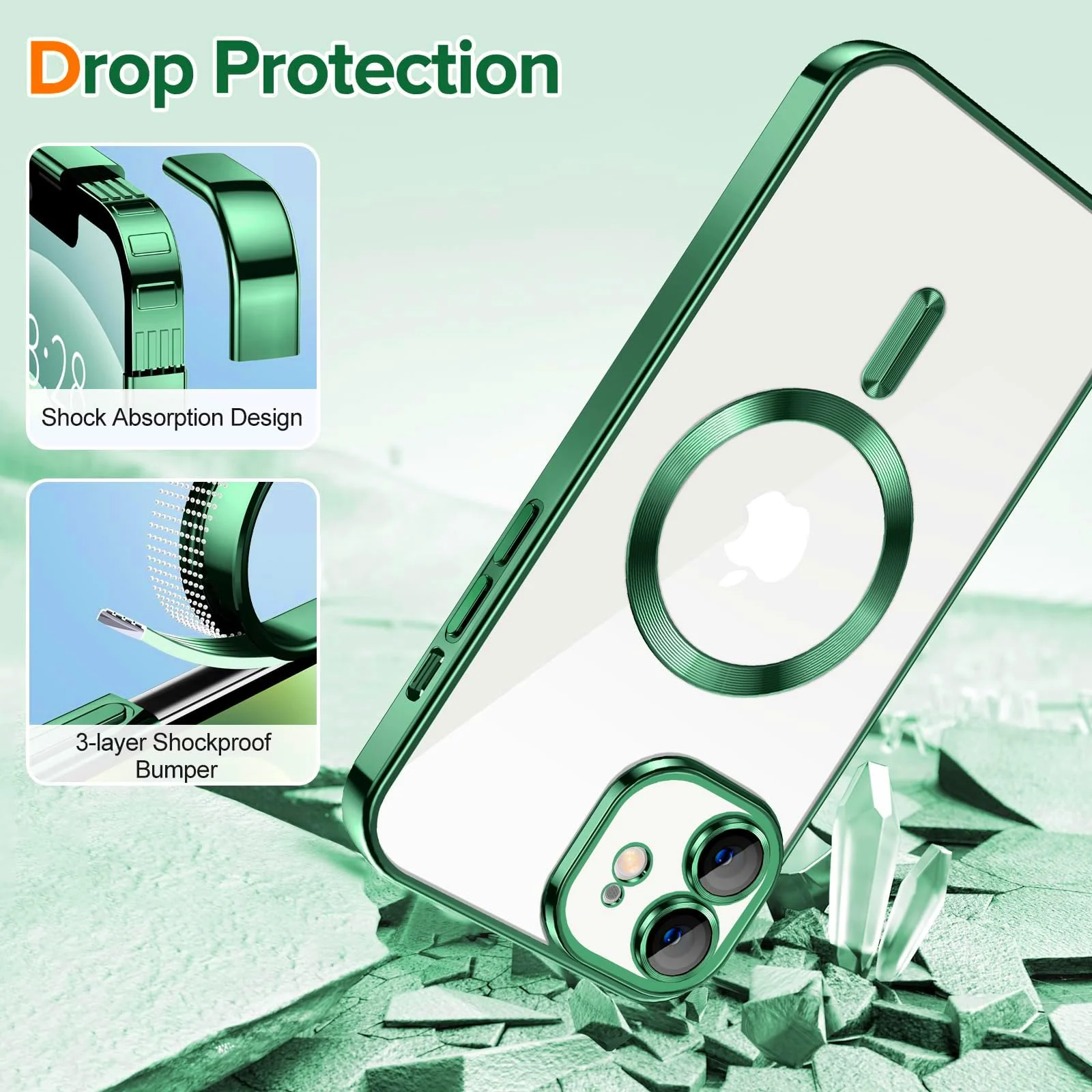DL3 Mobilak Plated-Edge Protective Case for iPhone 11 (6.1 Inch) Compatible with, Compatible with MagSafe accessories, Supports wireless charging, Camera protection - Green