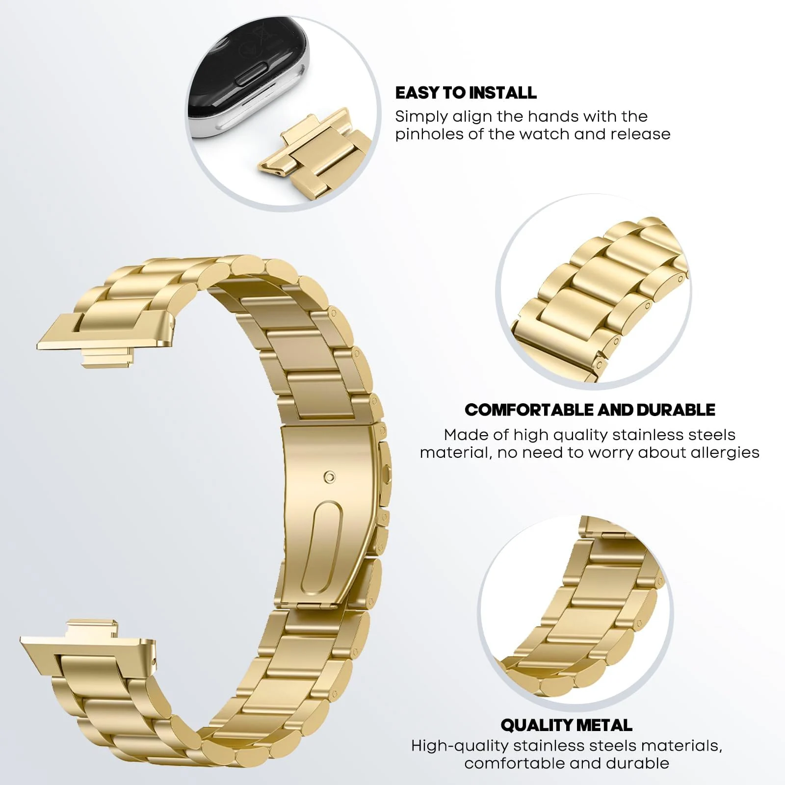 DL3 Mobilak Metal Straps Compatible with Huawei Watch Fit 3/Fit 4/Fit 4 Pro Strap, Stainless Steel Replacement Band with Folding Clasp, Adjustable Replacement Bracelet Wristband - Gold