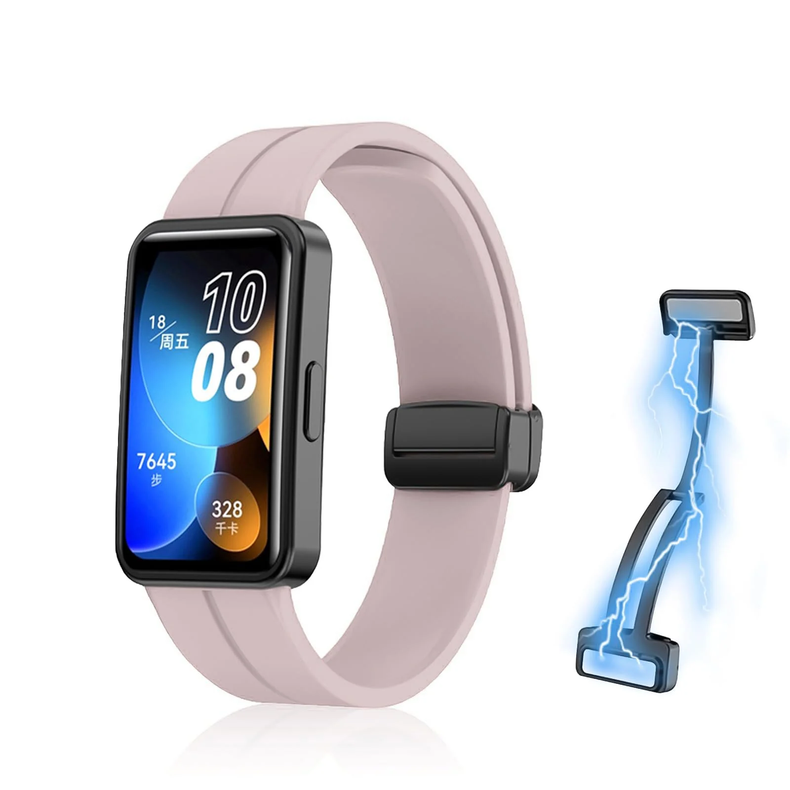 DL3 Mobilak Silicone Strap Compatible with Huawei Band 9/Huawei Band 8 Magnetic Metal Stainless Buckle Sport Silicone Strap for Huawei Band 8/9 Band Quick Release Soft Replacment Wristband - Pink Sand