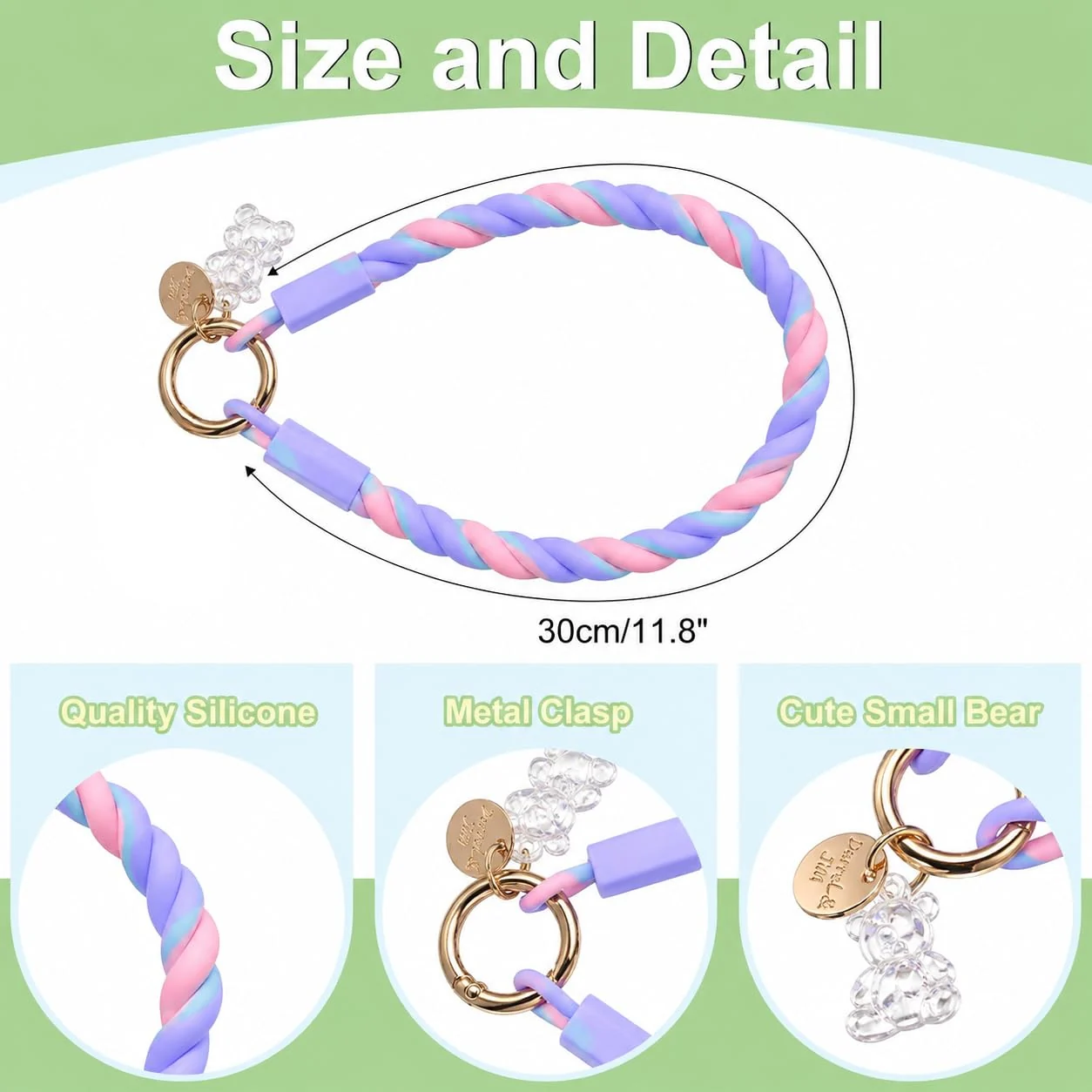 DL3 Mobilak Silicone Crystal Lanyard, 30cm Phone Wrist Strap Lanyard Keychain Office Wrist Strap with Clasp and Bear for Women Phone ID Card, Keys Strap - Purple/Pink Gradient