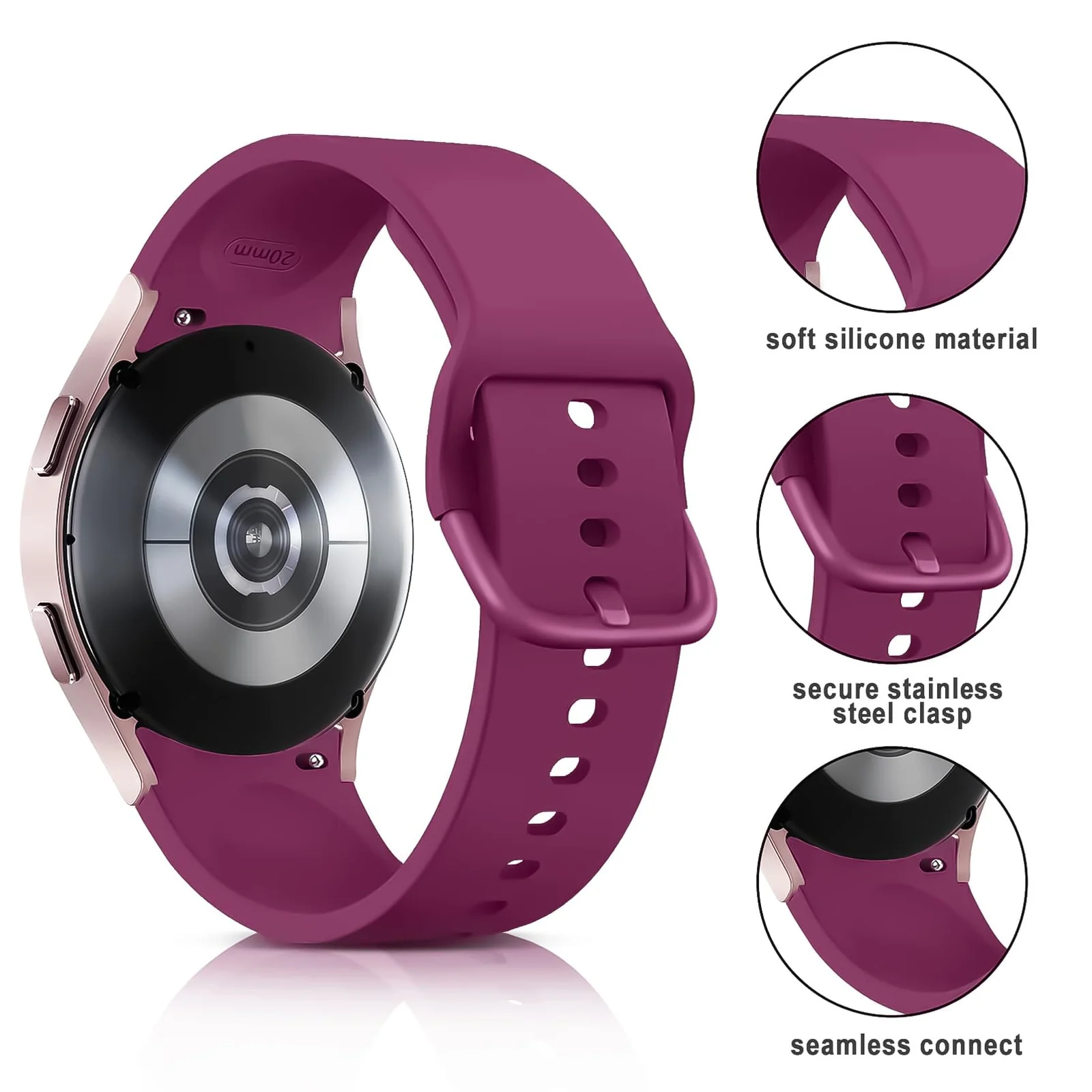 DL3 Mobilak Strap Silicone Buckle 20MM For Samsung Galaxy Watch 7/6/5/4 40mm 44mm/Watch 5 Pro/S2 classic/active 2 40mm 44mm/Amazfi GTS 2/2e/3/3 Pro/GTS 4/GTS 2 Mini/3 Mini/4 Mini/Bip 3/Bip 3 Pro Band - Black