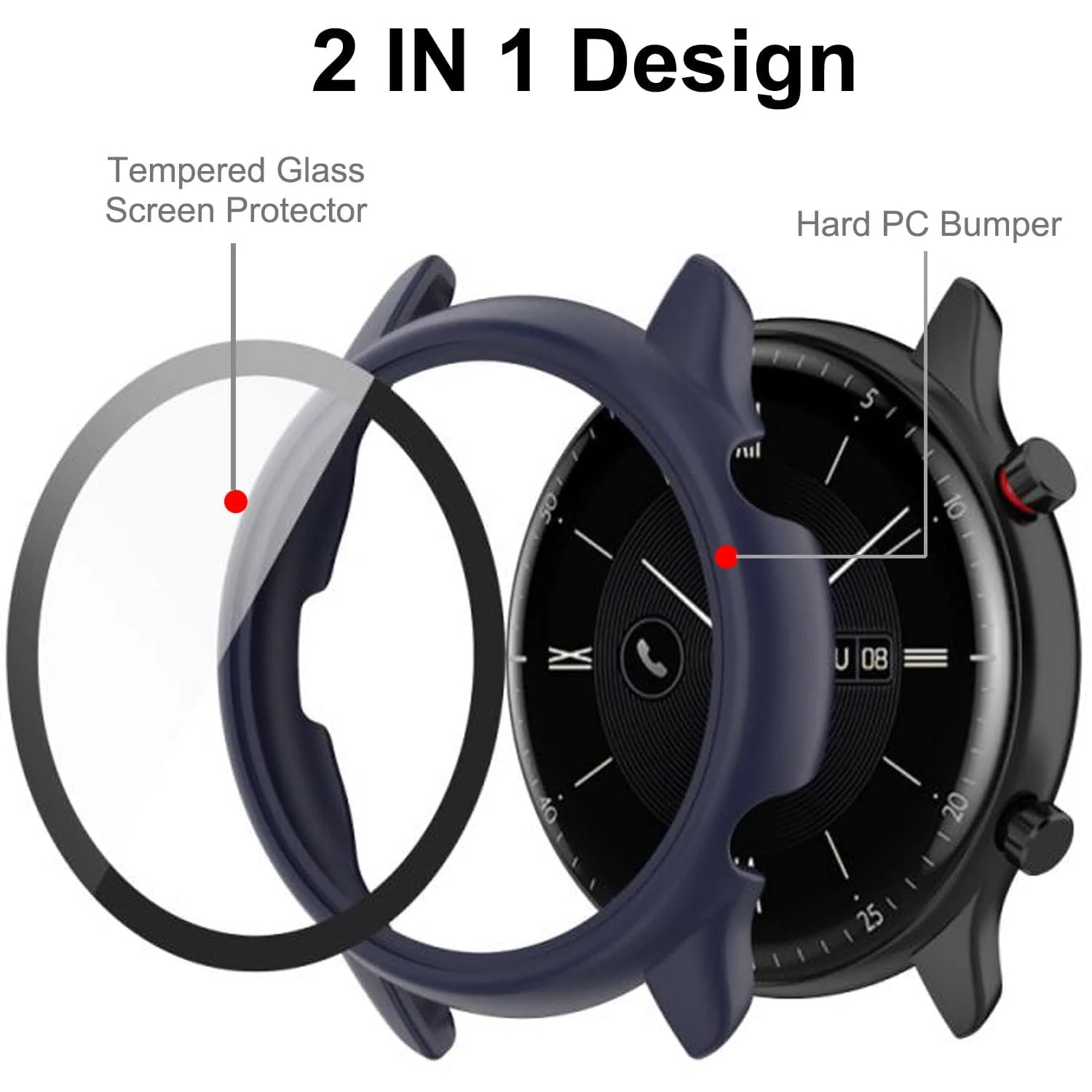 DL3 Mobilak Protective Case Compatible with Amazfit GTR 2 / GTR 2e 9H Hardness PC Case Bumper Full Slim Protective Cover with Tempered Glass For Amazfit GTR2 / GTR 2e - Blue