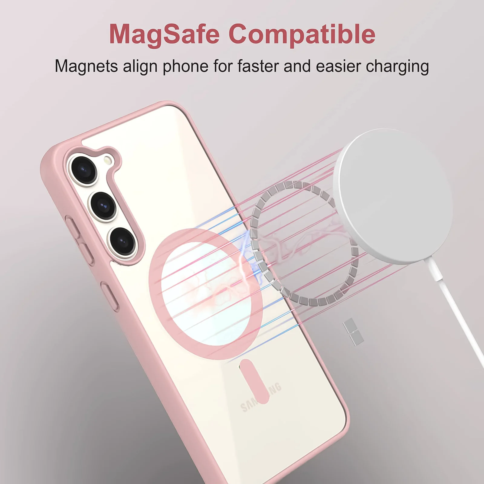 DL3 Mobilak MagSafe-Compatible Clear Magnetic Case for Samsung Galaxy S23 - Pink