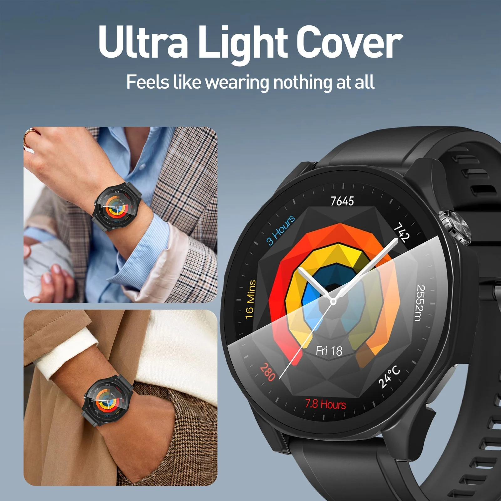 DL3 Mobilak Case with Screen Protector for Huawei Watch GT4 46 mm, Bumper Full Coverage Hard PC Overall Protective Cover, Built-in Tempered Glass Film High Sensitivity For Huawei GT 4 46mm - Black