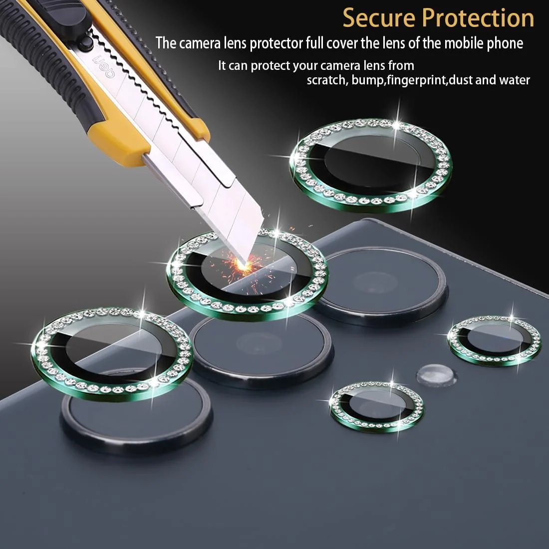 DL3 Mobilak Camera Lens Protector for Samsung Galaxy S23 Ultra, Camera protection, Shock-absorbing protection, Scratch-resistant surface - Diamond Green