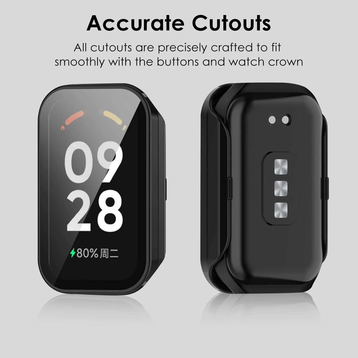 DL3 Mobilak Case Compatible with Xiaomi Redmi Band 2/ Xiaomi Smart Band 8 Active, Full Coverage Slim Hard PC Case Protective Bumper Built-in Tempered Glass Screen Protector Shell - Black