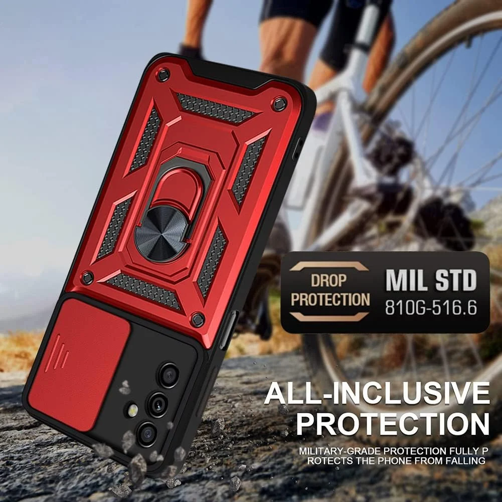 DL3 Mobilak Military-Grade Protective Case with Sliding Camera Cover, Metal Ring Kickstand and Magnetic Car-Mount Support for vivo V25 5G / V25E 4G / X80 Lite - Red
