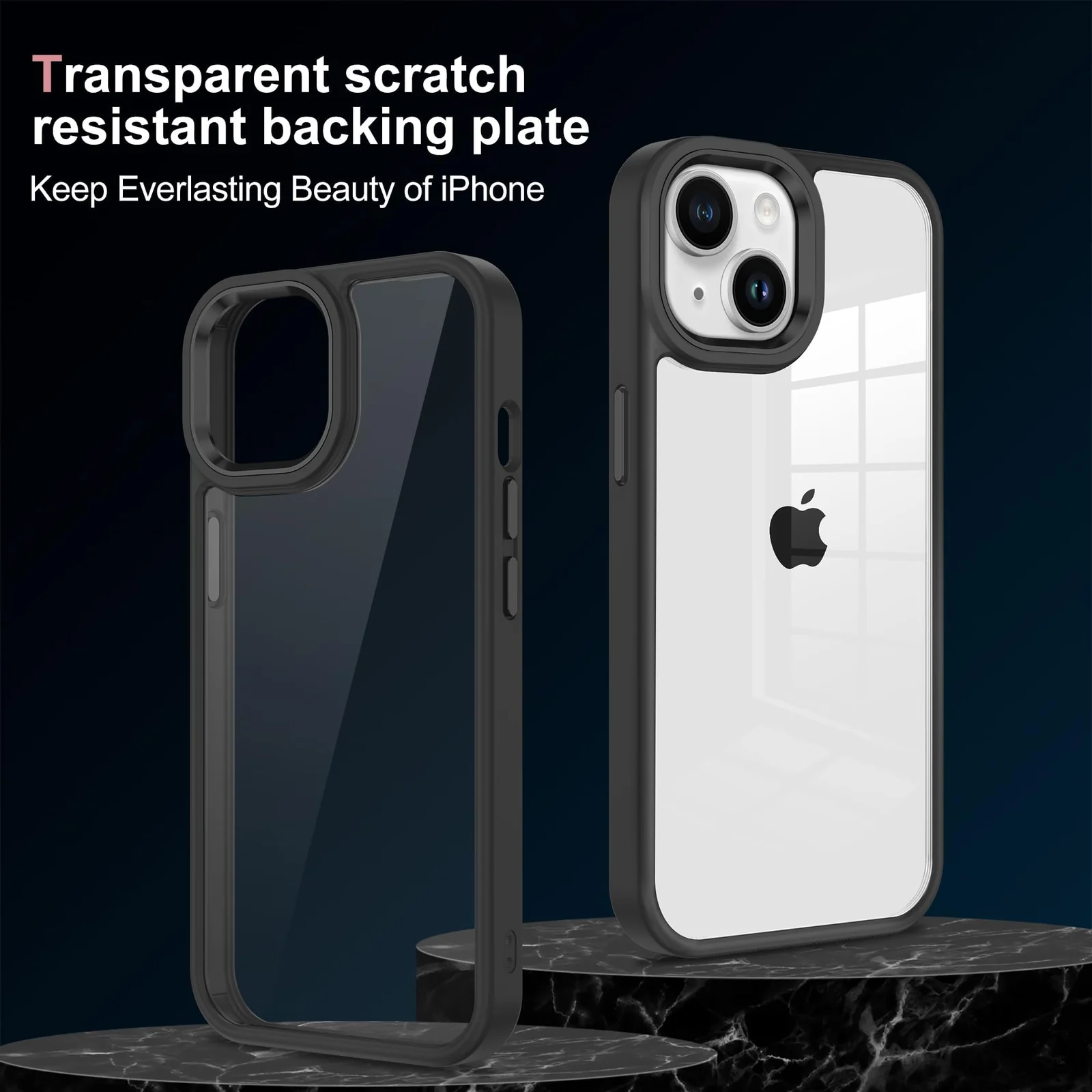 DL3 Mobilak Clear PC and TPU Protective Case for iPhone 13 / iPhone 14 with Shockproof Design and Anti-Yellowing Design - A Black