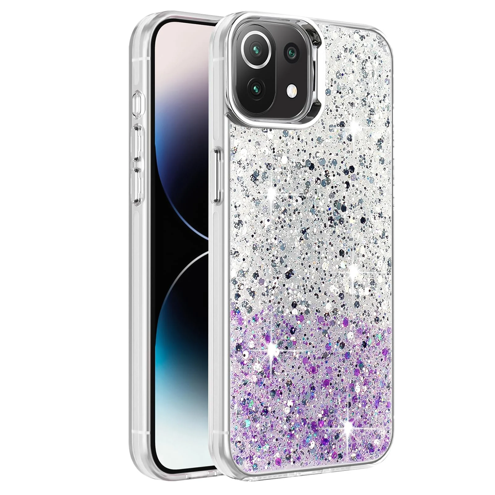 DL3 Mobilak Glitter Protective Case for Xiaomi 11 Lite 5G NE / Xiaomi Mi 11 Lite (4G / 5G), Supports wireless charging, Camera protection, Shock-absorbing protection - White Purple