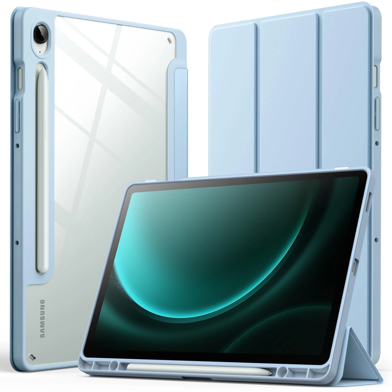 DL3 Mobilak Hybrid Slim Case for Samsung Galaxy Tab S9 FE 5G 10.9 Inch/Galaxy Tab S9 11 Inch 2023 with S Pen Holder, Shockproof Cover with Clear Transparent Back Shell, Auto Wake/Sleep - Sky Blue