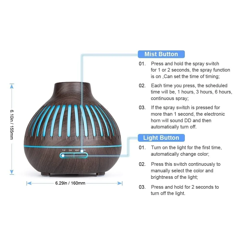 Mobigon Essential Oil Diffuser, Aromatherapy Diffuser 500ml with Remote Control, 4 Timer & Auto-Off Safety Switch, 7 Color LED Lights Mode, 10 Hours Quiet Humidifier for Bedroom - G.Dark Brown