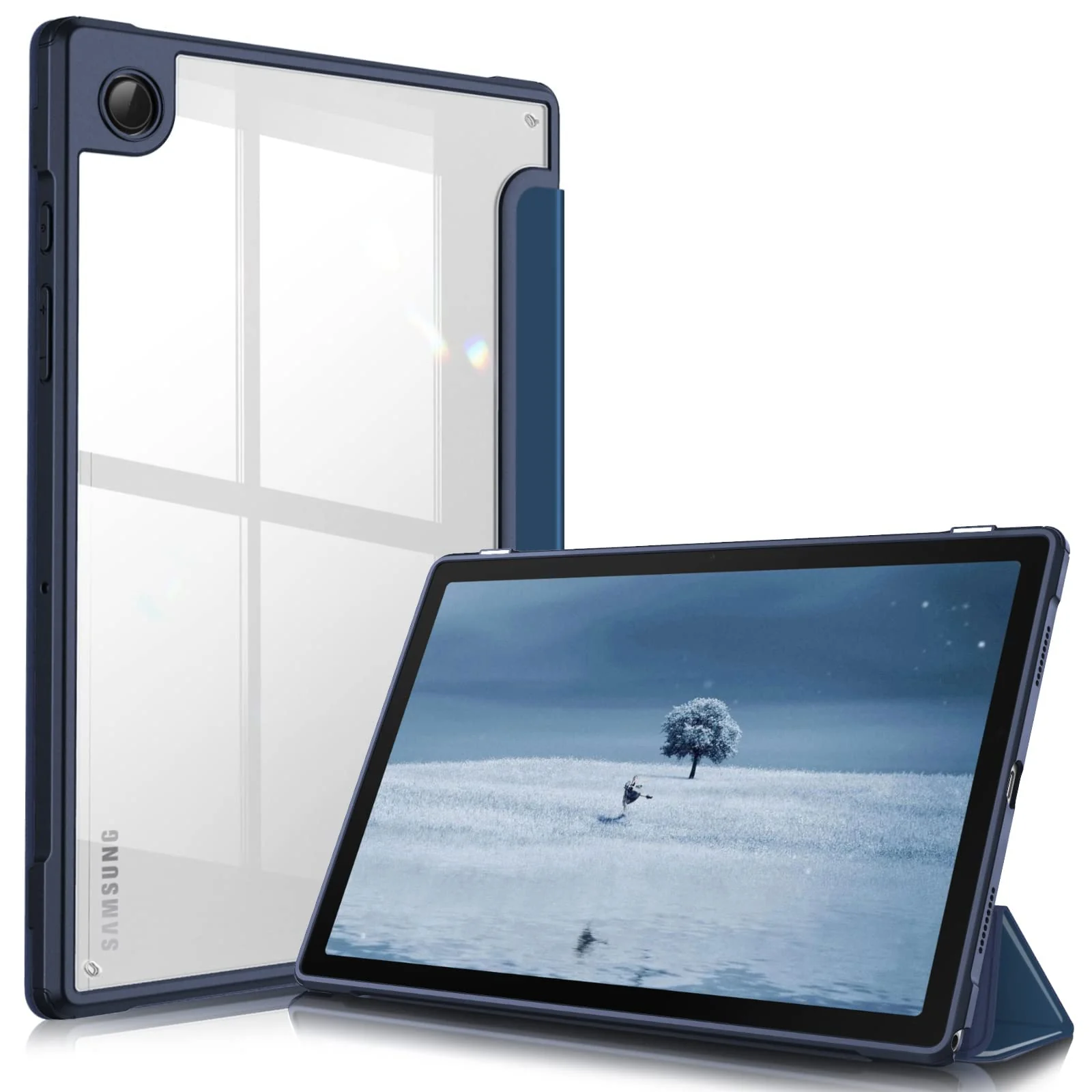 DL3 Mobilak Hybrid Slim Case for Samsung Galaxy Tab A8 10.5 inch 2021 Model (SM-X200/X205), Shockproof Cover with Clear Transparent Back Shell, Auto Wake/Sleep - Dark Blue