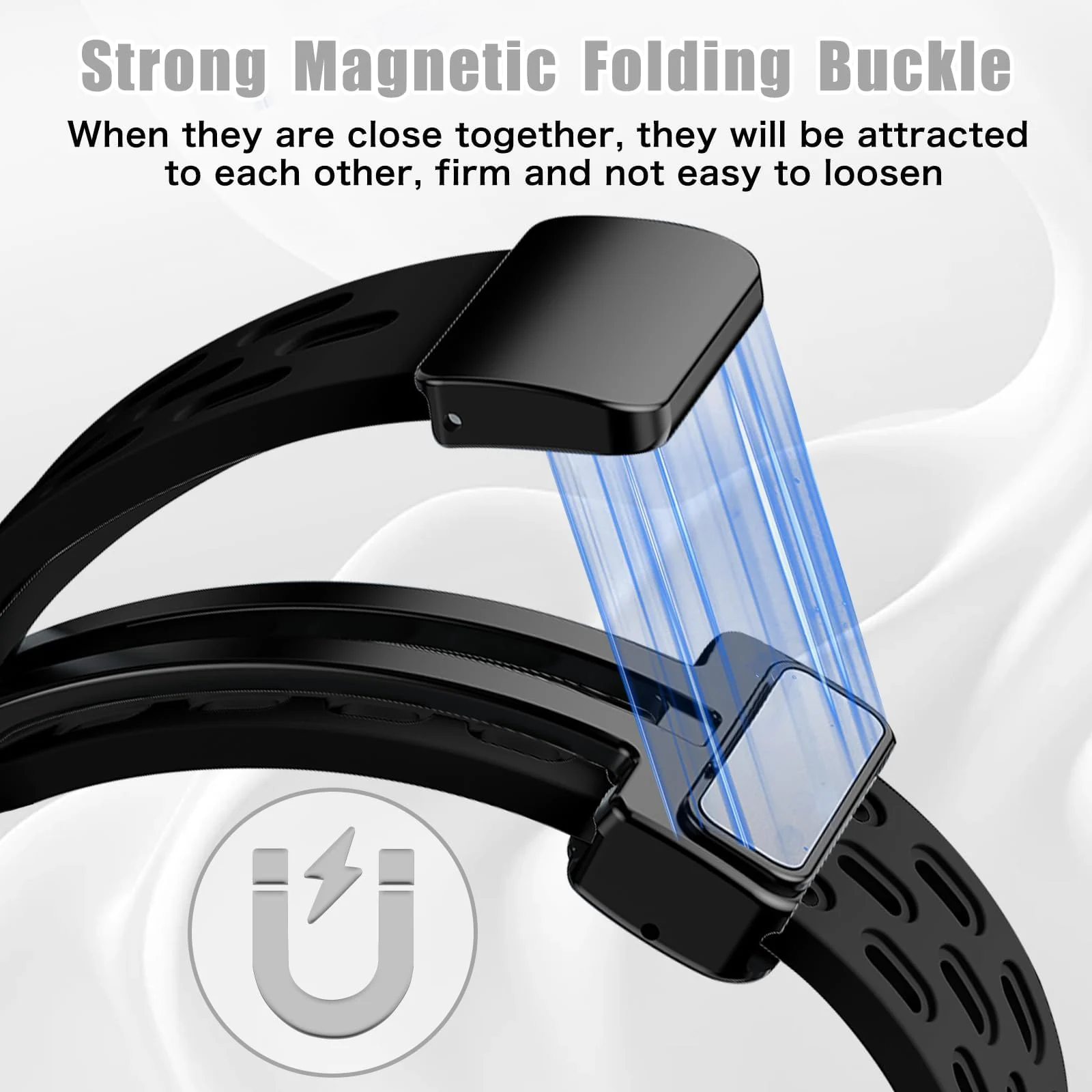 DL3 Mobilak Strap For Xiaomi Mi Band 10/9/8 Magnetic Metal Buckle Sport Silicone Breathable Strap for Men Women Band Quick Release Soft Replacment Wristband For Xiaomi Smart Band 8/9/10 - Black