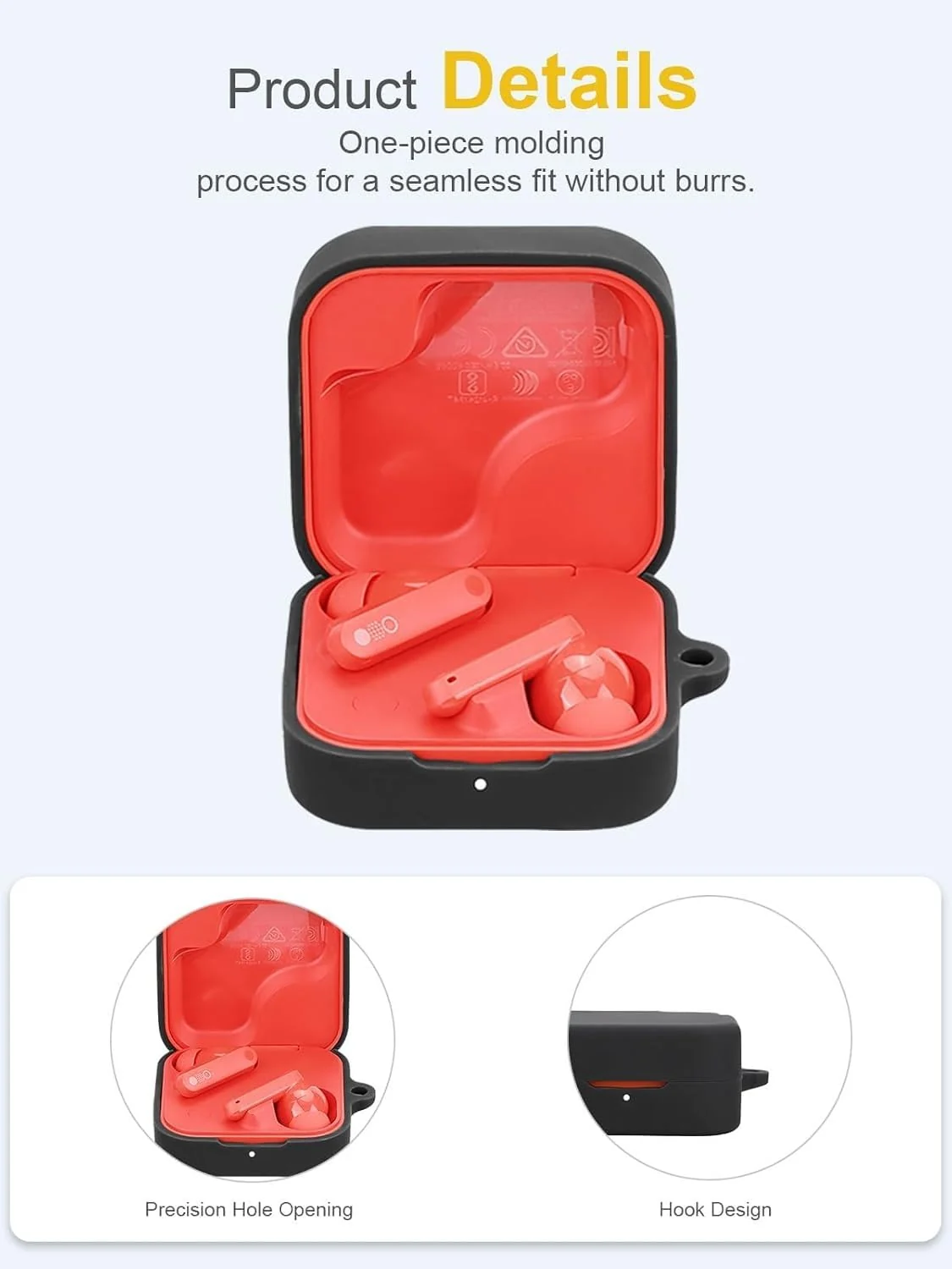 DL3 Mobilak Compatible with Nothing Buds Pro 2 Case Cover, Soft Silicone Shockproof Protective Case Wireless Earbuds with Carabiner, Front LED Visible - Black