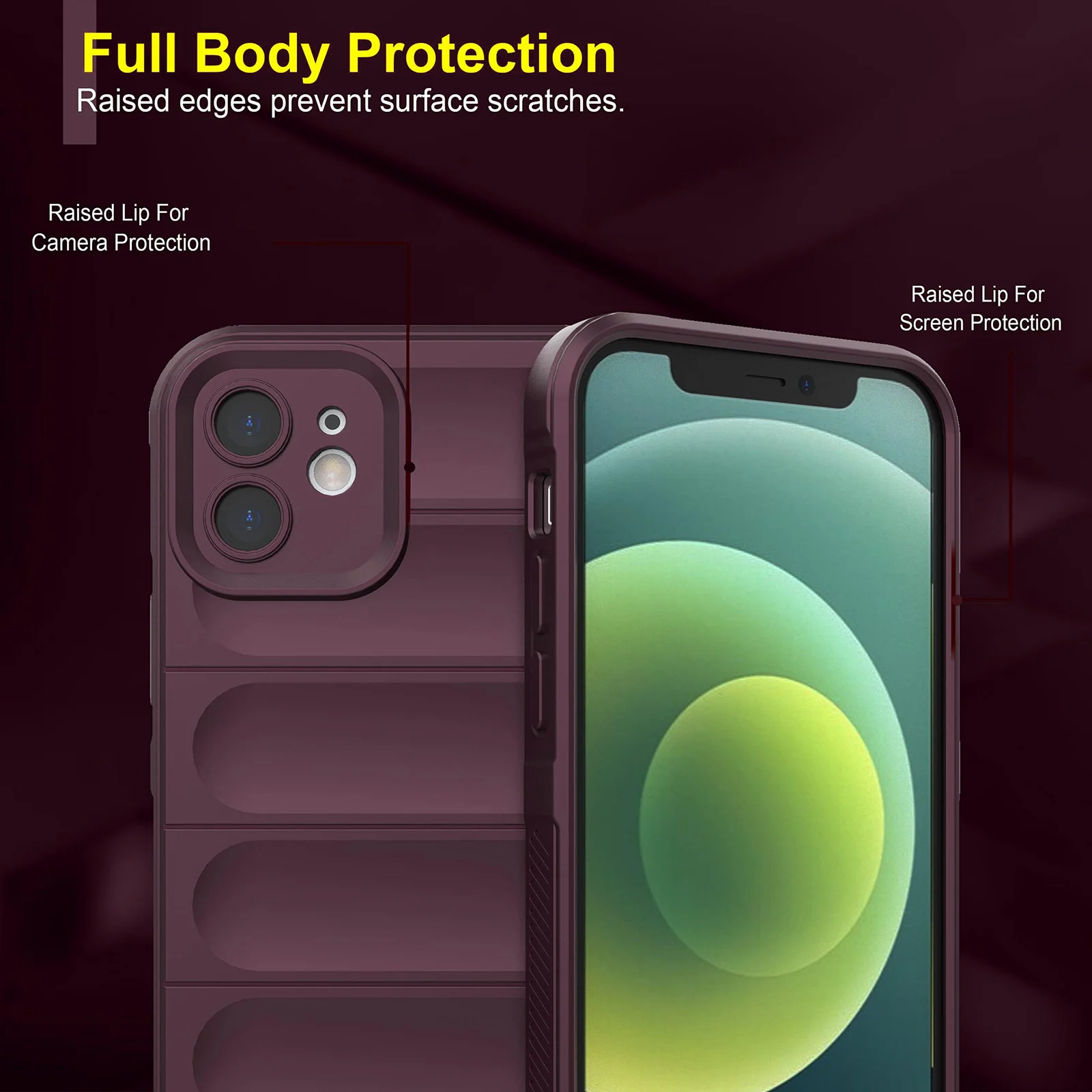 DL3 Mobilak Silicone Case for Apple iPhone 12 Heavy Duty Protective [Slim Fit] Shockproof Soft Flexible Protective Design Shock-Absorption TPU Cover With Camera Protection - Wine Red