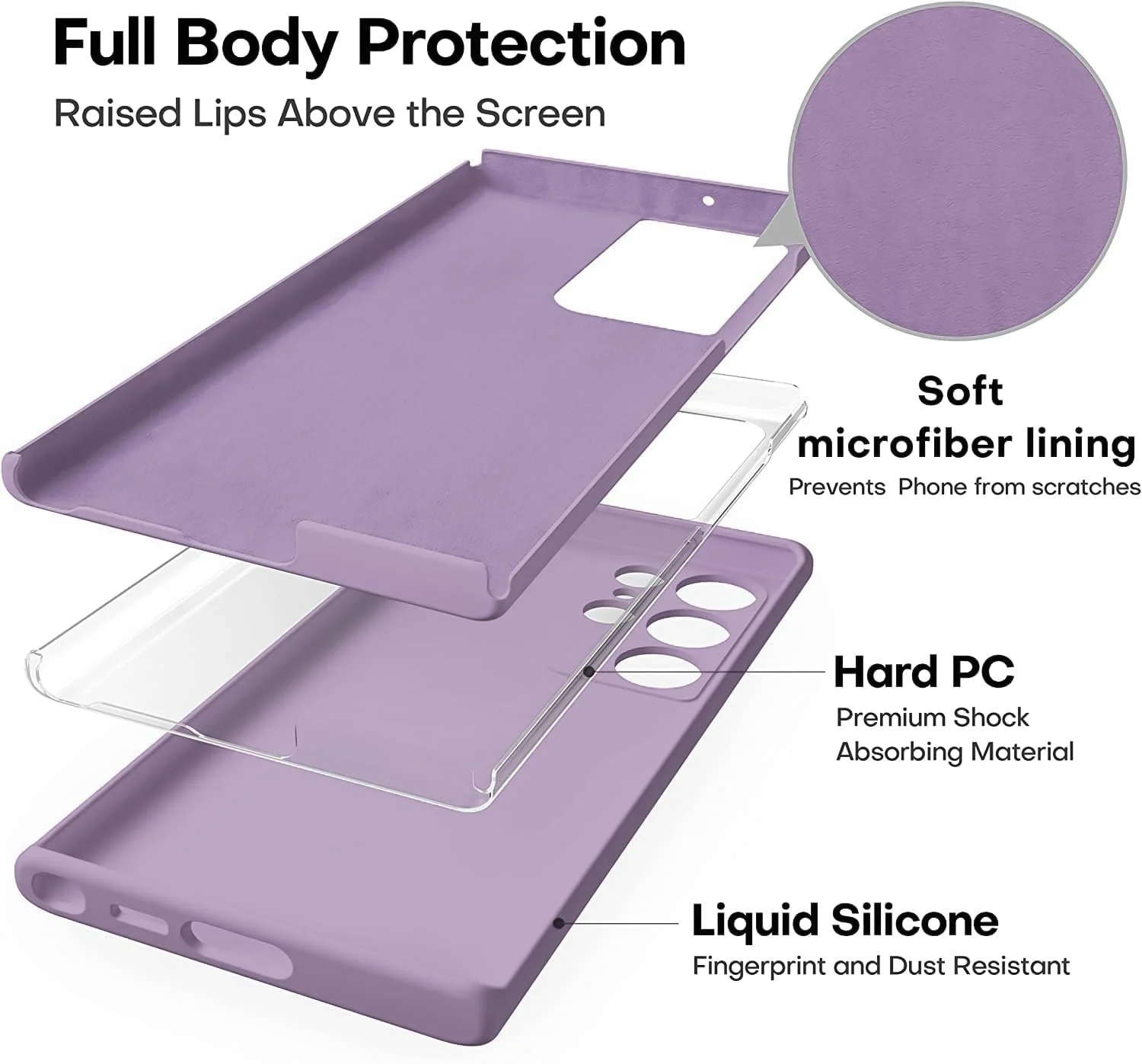 DL3 Mobilak Soft Silicone Protective Case for Samsung Galaxy S22 Ultra 5G with Microfiber Lining and Shockproof Design - Lavender
