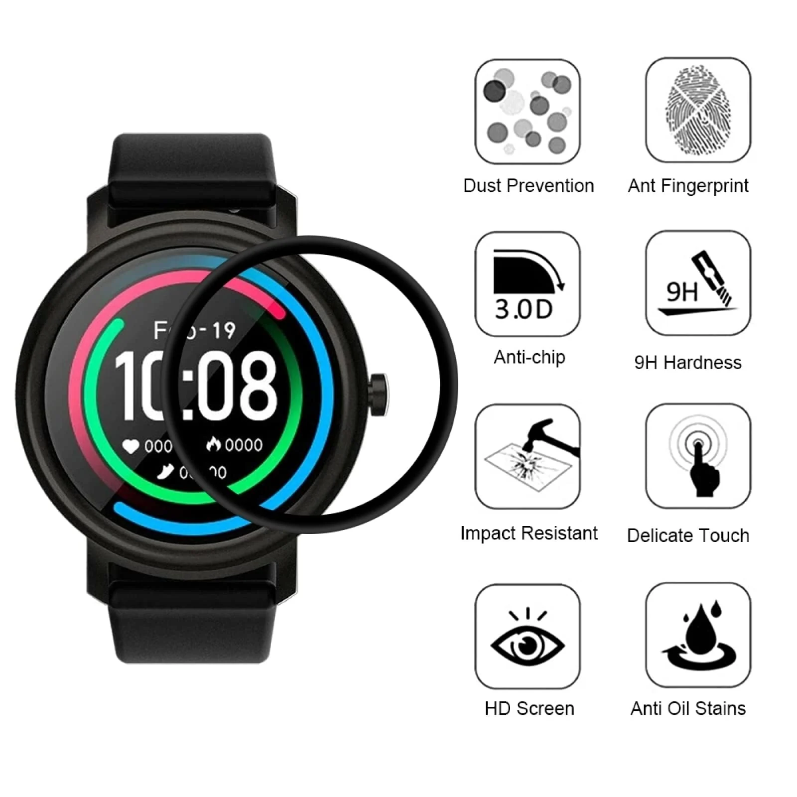 DL3 Mobilak Screen Protector For Xiaomi Watch Mibro Air, 3D Curved Soft Edge Protective Film [Anti-Scratch] [Bubble Free] [Ultra Shatterproof] [High Sensitive] (Not Glass) - Black