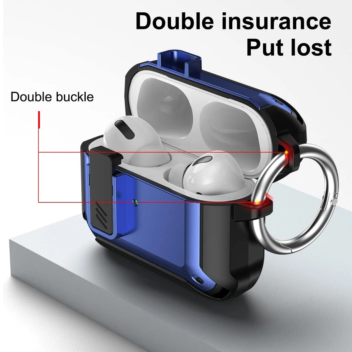 DL3 Mobilak AirPods Pro 2nd/1st Case With Lock Lid, Rugged for AirPods Pro 2/1 (2023/2022/2019) Cool Protective Cover for Men Full-Body Armor Shockproof Skin Shell With Carabiner - Blue/deep Purple