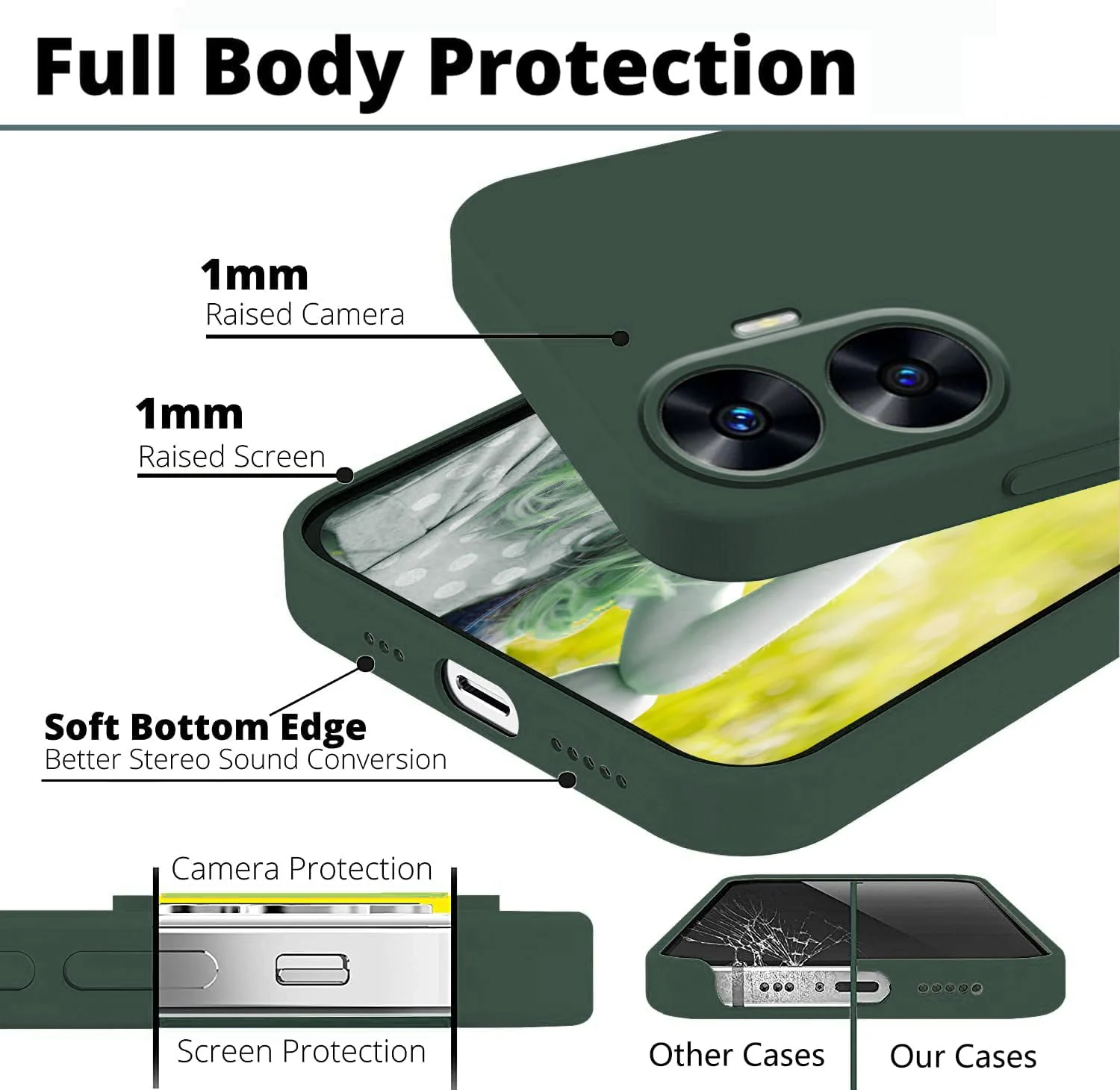 DL3 Mobilak Silicone Protective Case for realme C55 / realme Narzo N55, Shock-absorbing protection, Scratch-resistant surface, Soft microfiber lining - Green