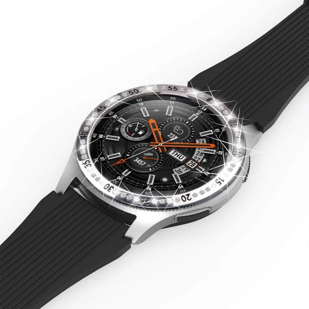 DL3 Mobilak Bezel Ring Compatible Samsung Galaxy Watch 4 Classic 46mm/Galaxy Watch 46mm/Gear S3 Frontier&Classic/Galaxy Watch3 45mm Bling Inlay Crystal Metal Bezel Ring Protection Cover - Silver